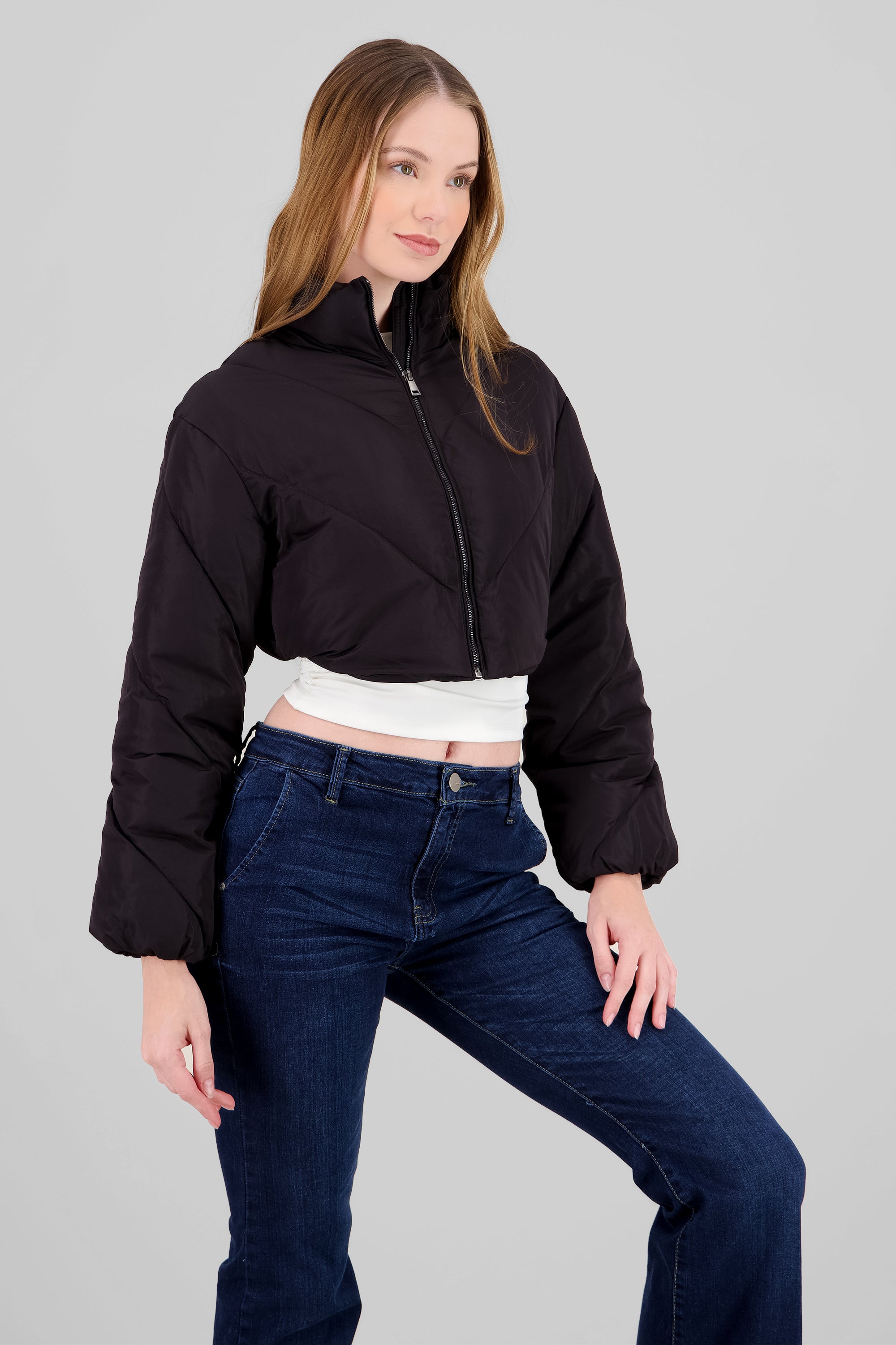 Cropped Solid Jacket BLACK