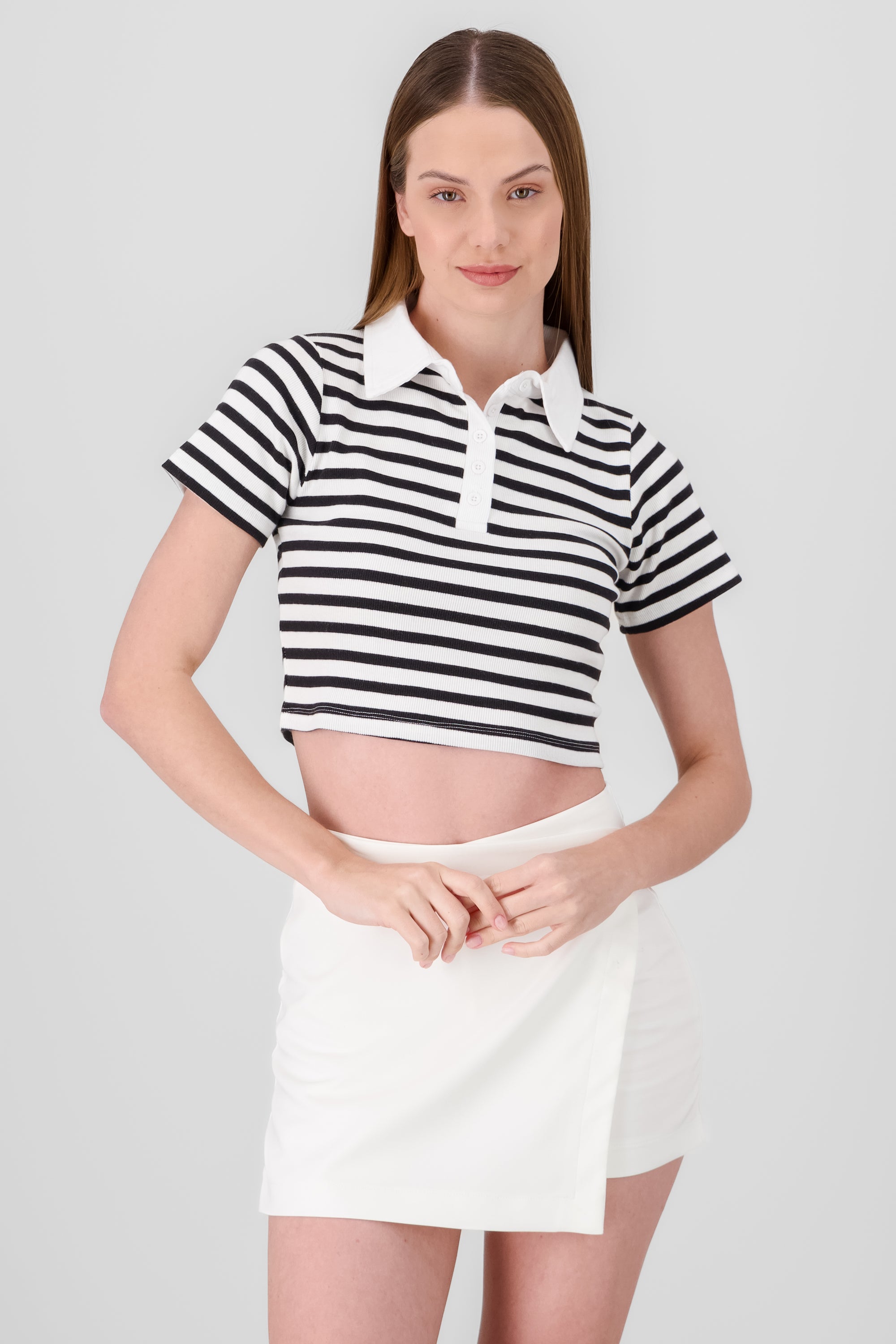 Striped Polo Neck Top BLACK/WHITE