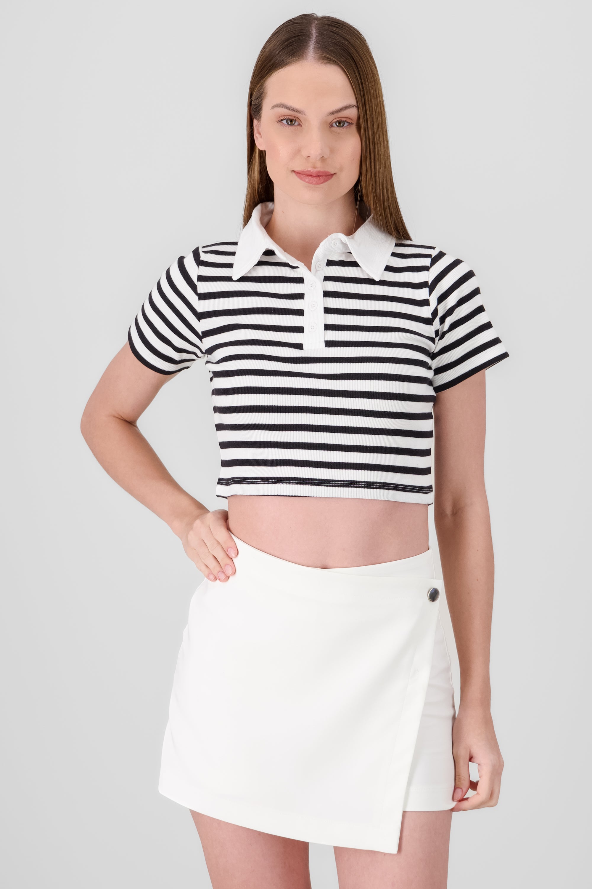 Striped Polo Neck Top BLACK/WHITE