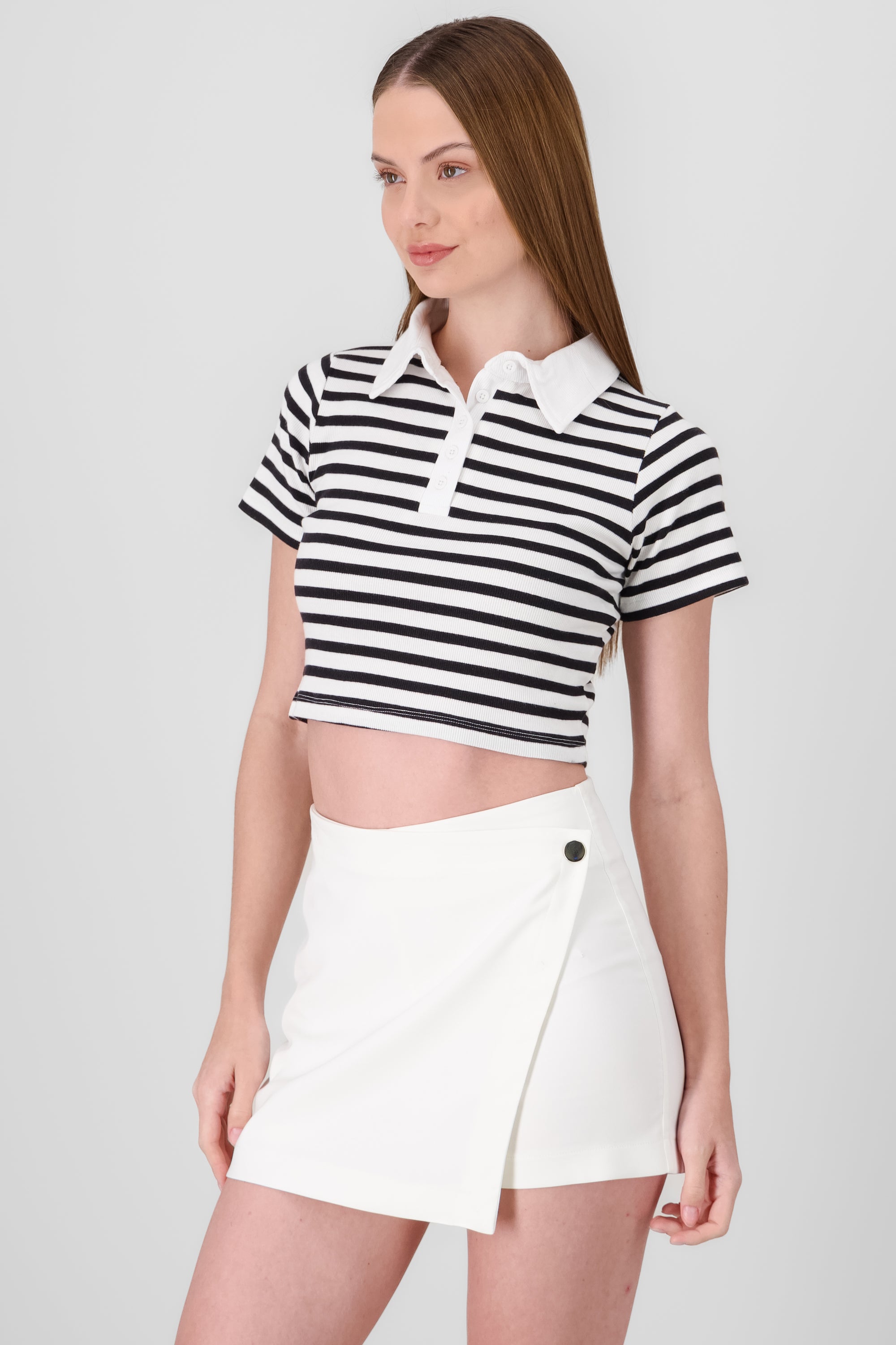 Striped Polo Neck Top BLACK/WHITE