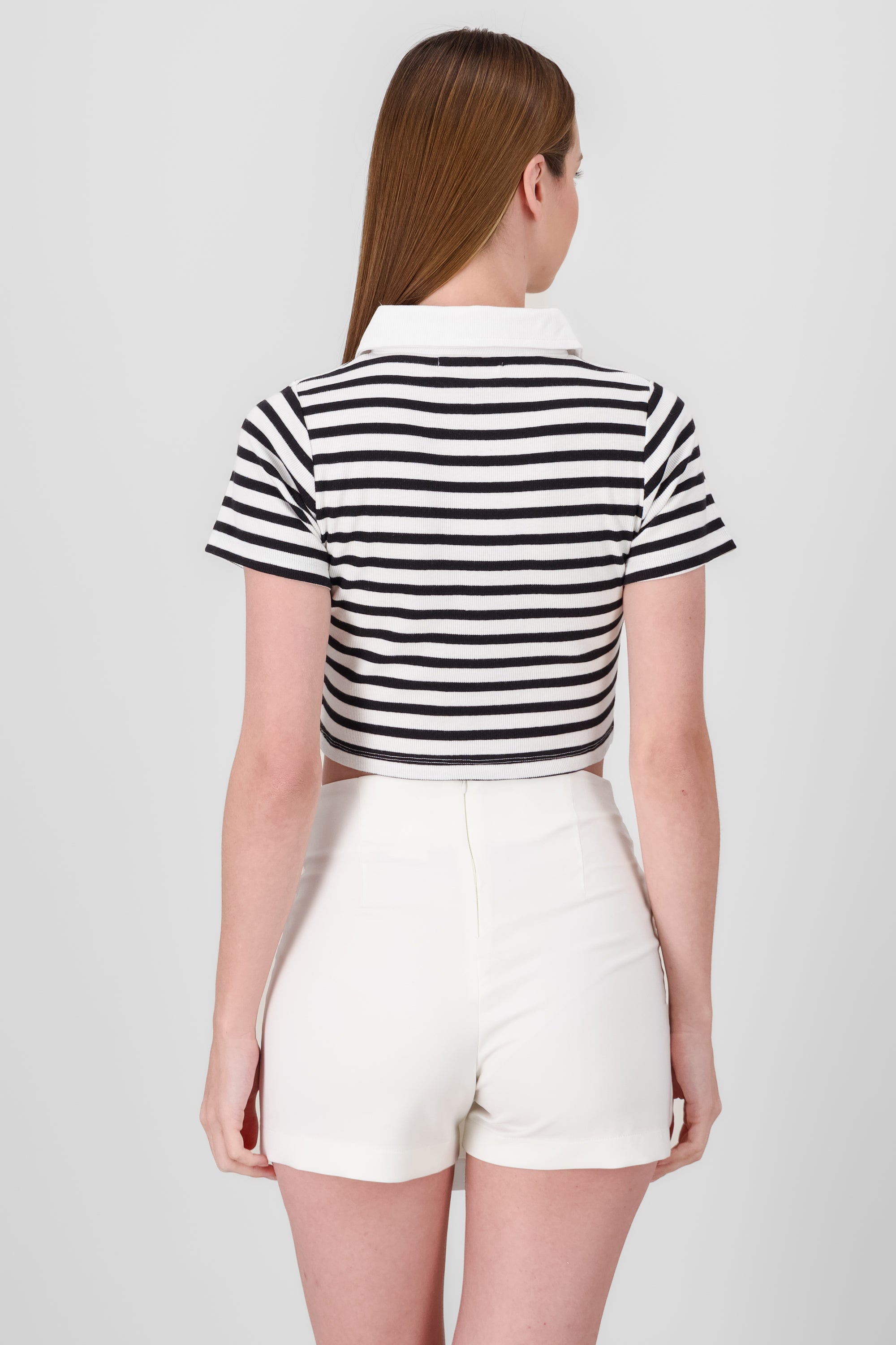 Striped Polo Neck Top BLACK/WHITE