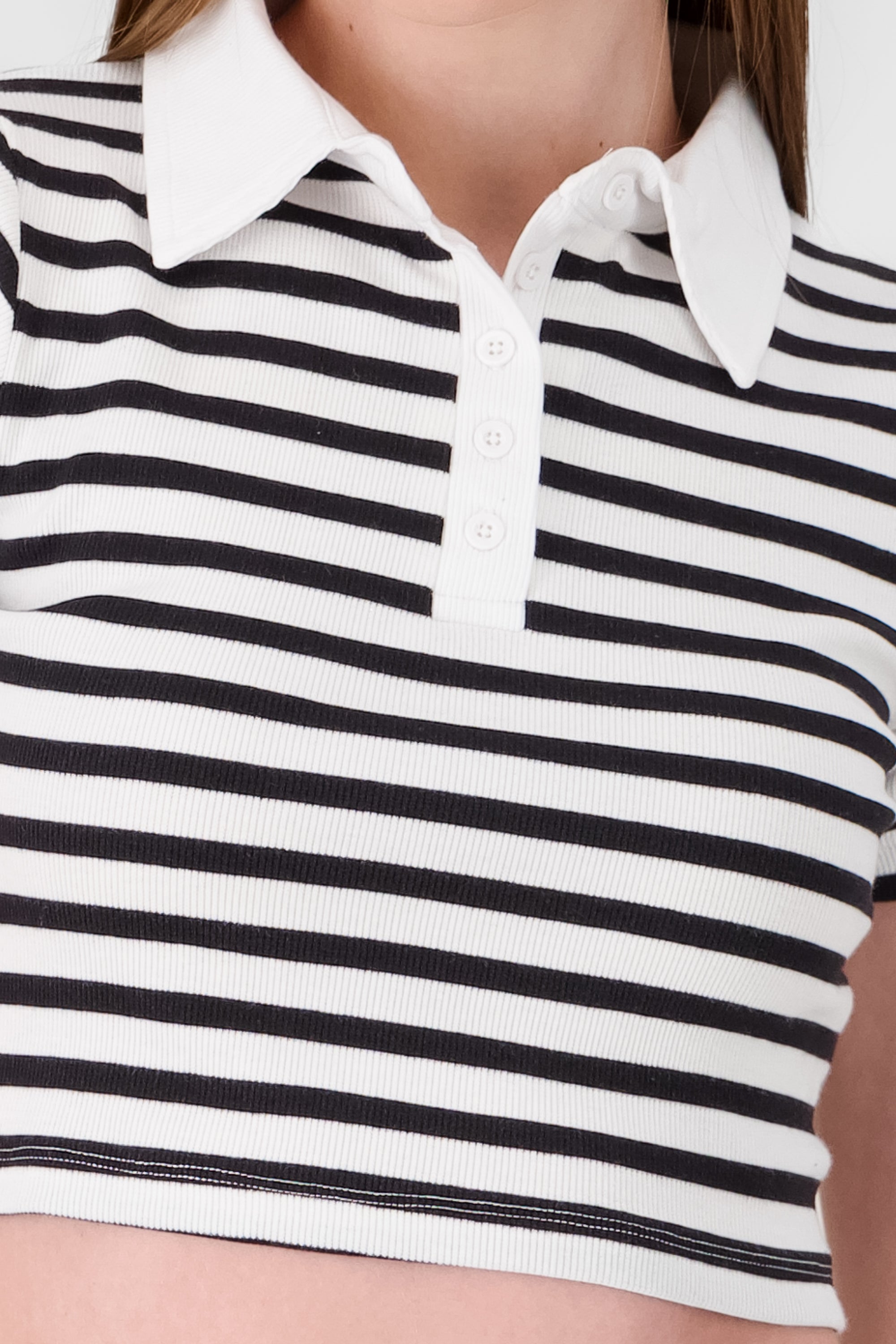 Striped Polo Neck Top BLACK/WHITE