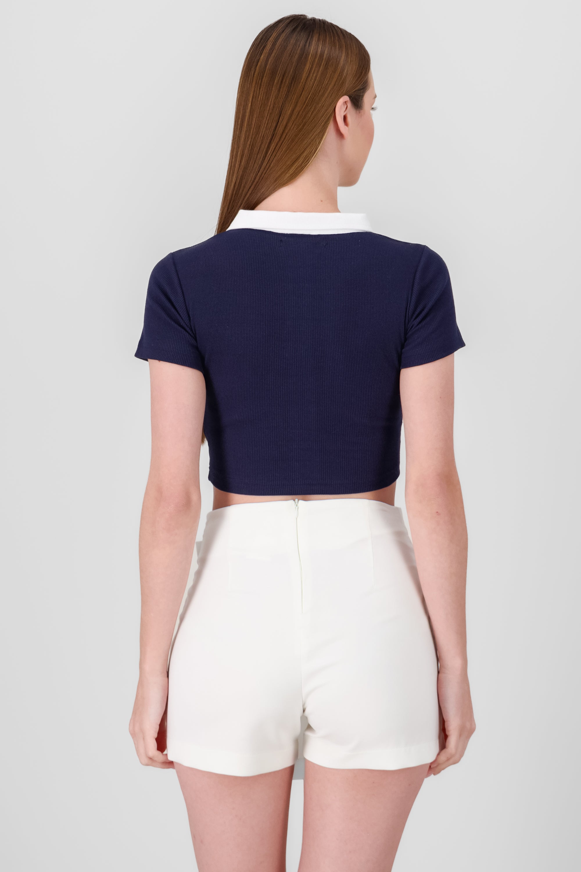 Contrast Polo Neck Top NAVY COMBO