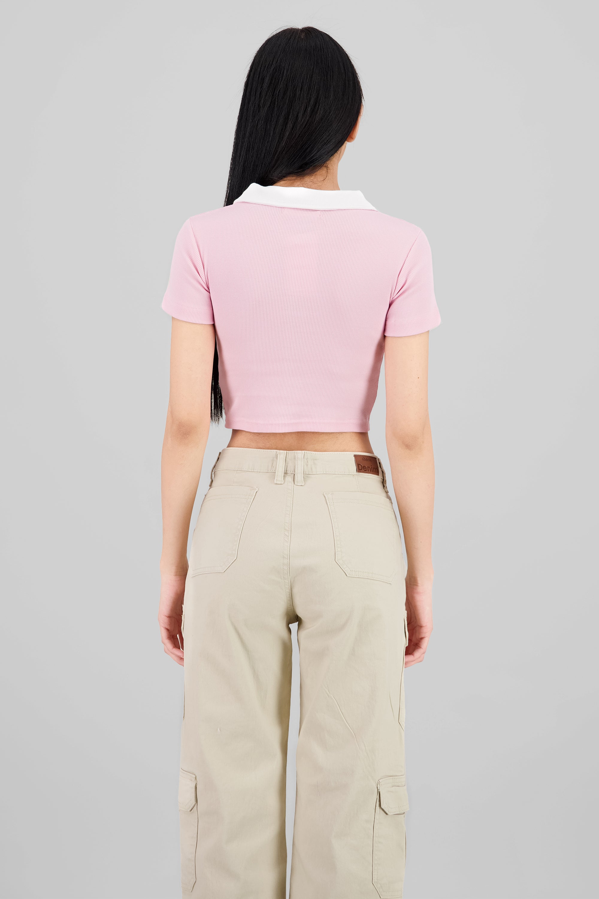 Contrast Polo Neck Top PASTEL PINK