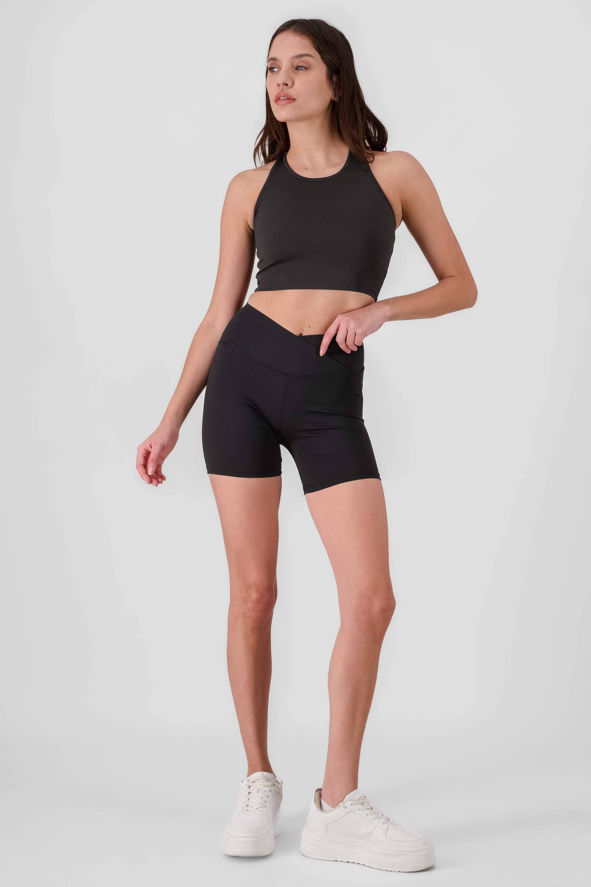 Crossover Waistband Biker Shorts BLACK