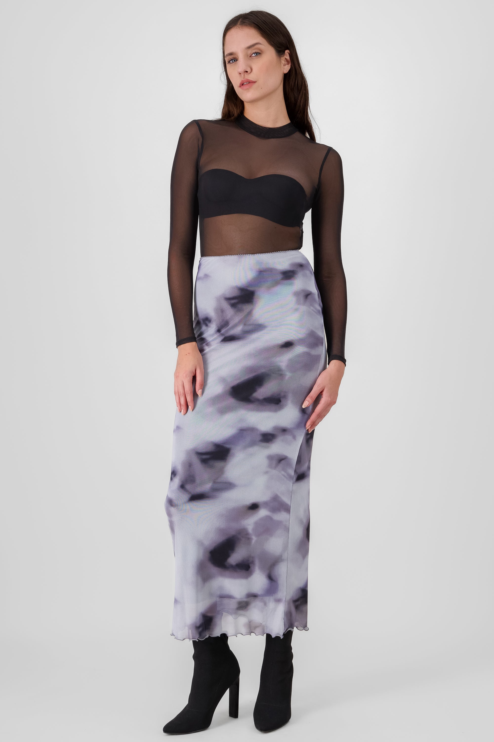 Printed Mesh Midi Skirt PURPLE COMBO