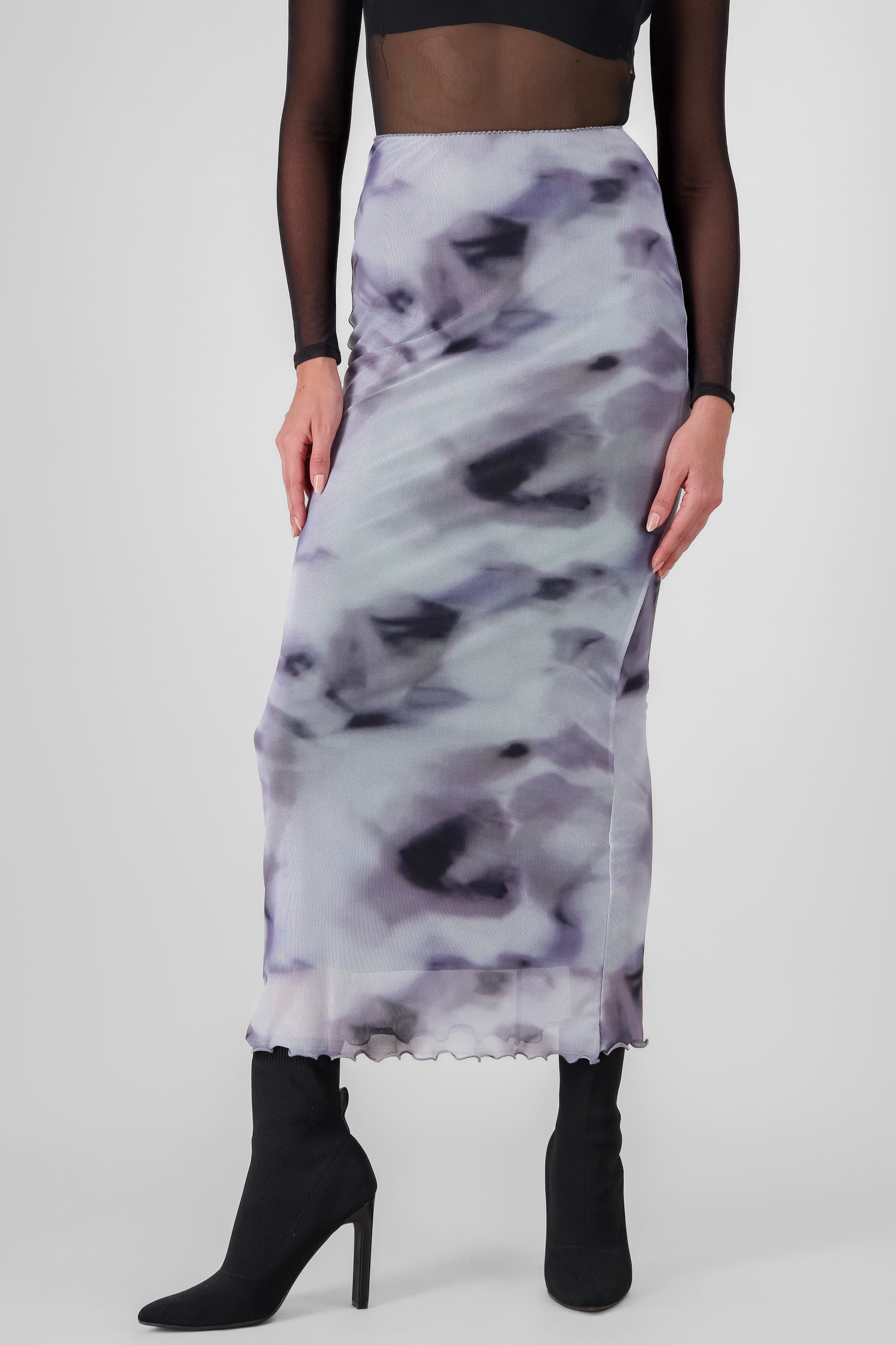 Printed Mesh Midi Skirt PURPLE COMBO