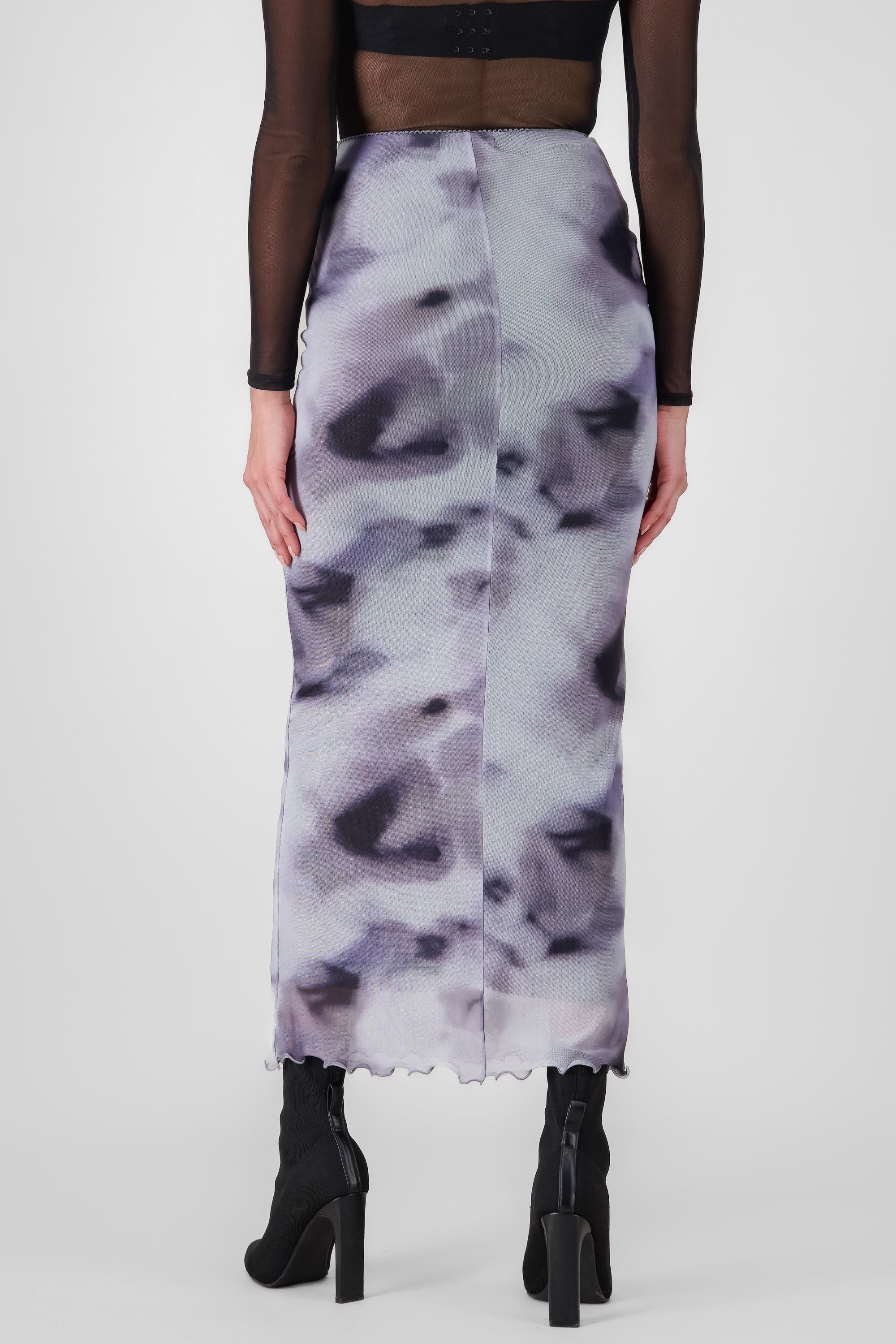 Printed Mesh Midi Skirt PURPLE COMBO