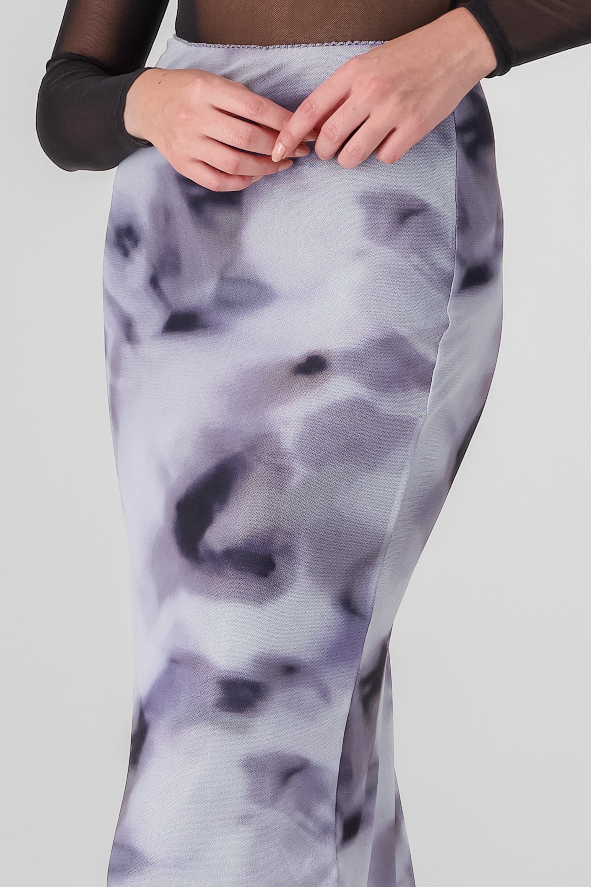 Printed Mesh Midi Skirt PURPLE COMBO