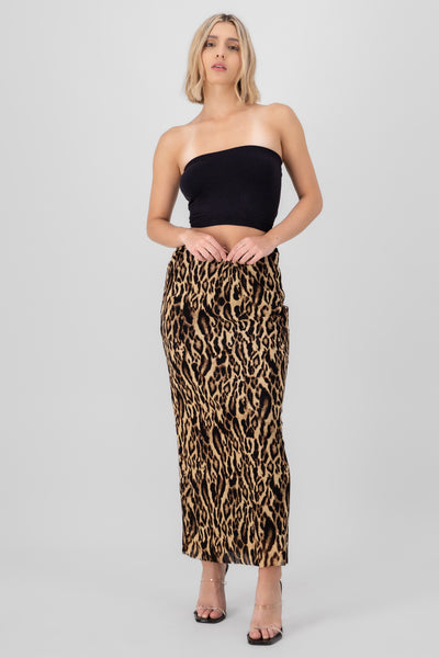 Animal Print Midi Skirt BROWN COMBO