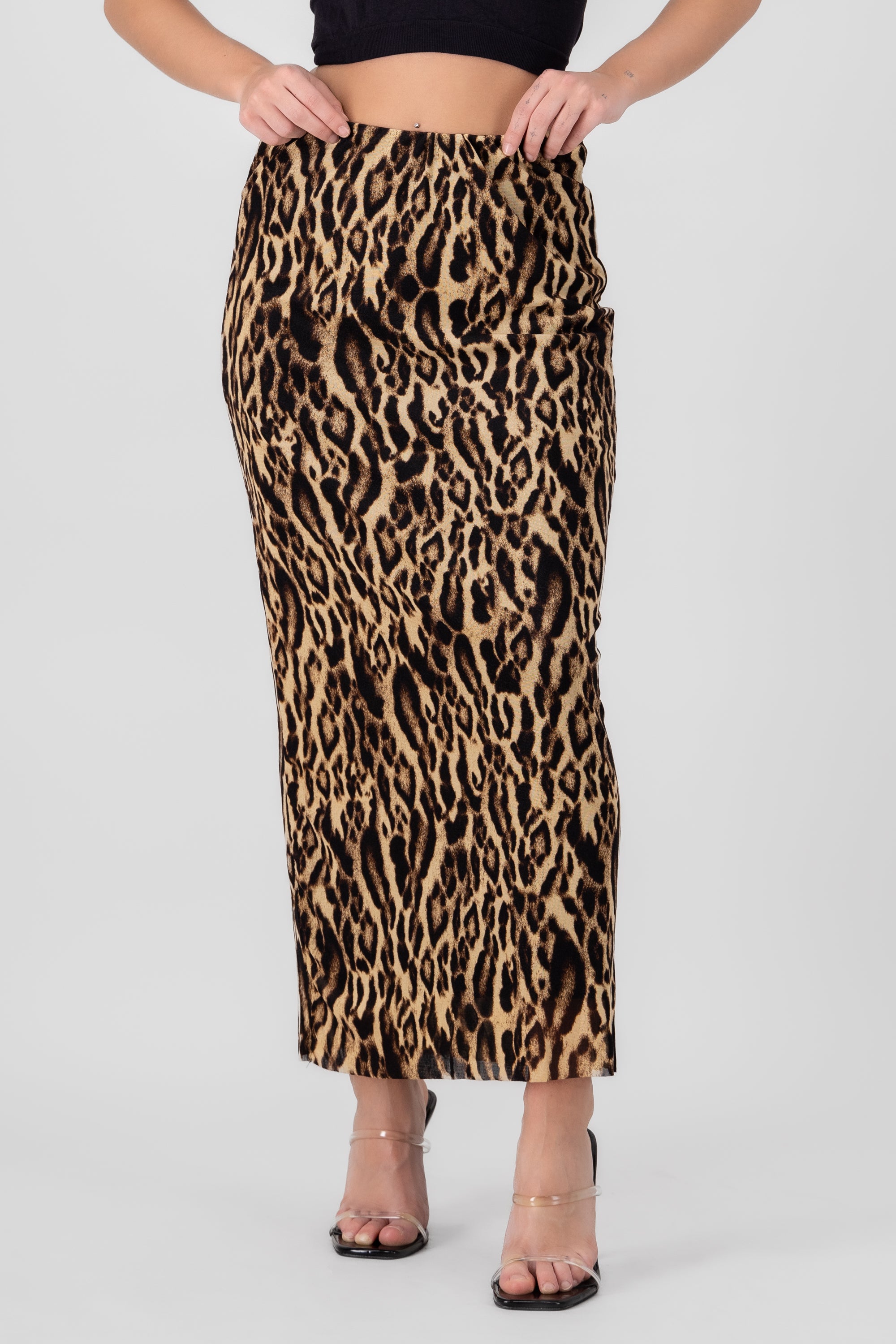 Animal Print Midi Skirt BROWN COMBO