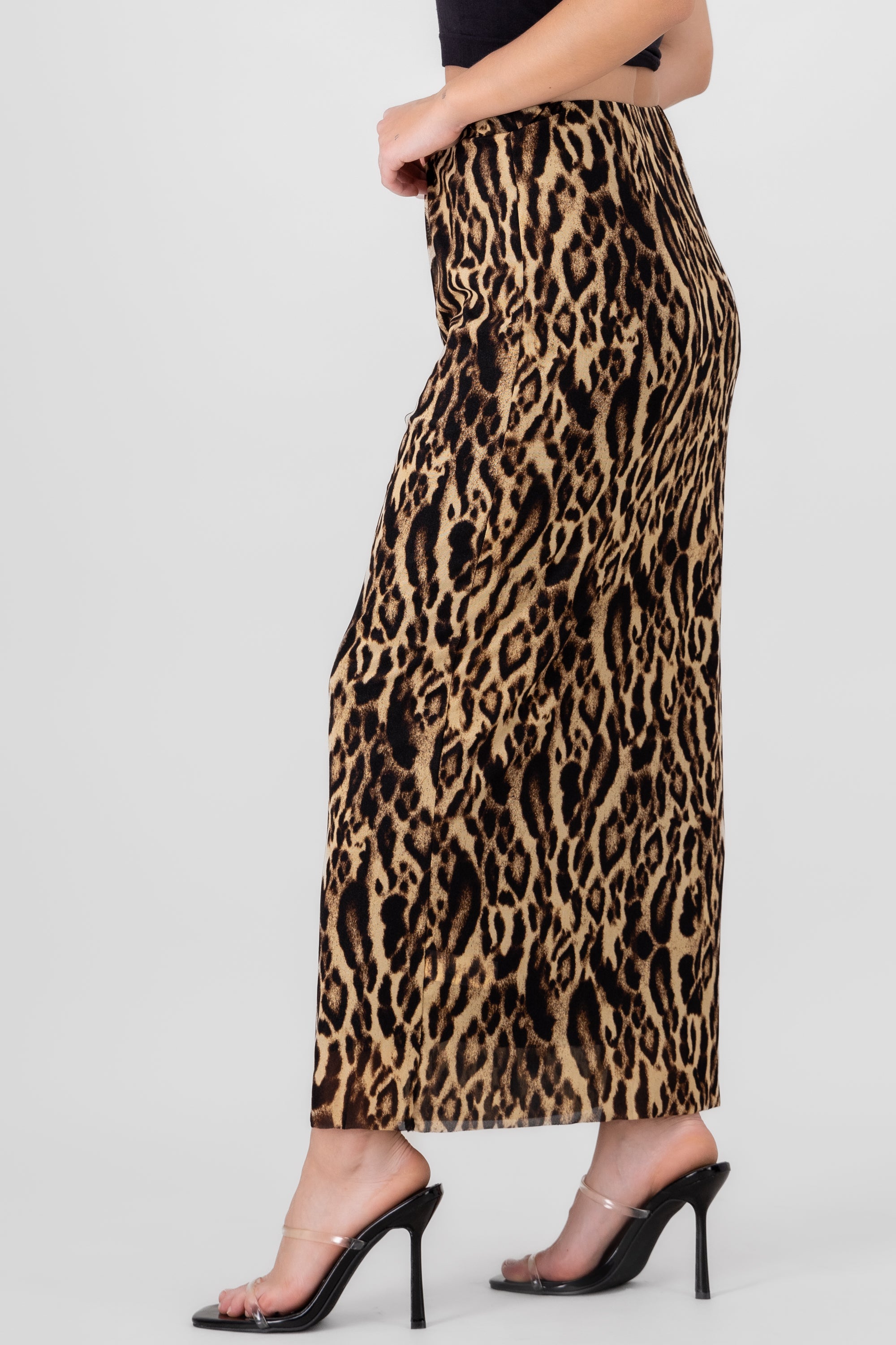 Animal Print Midi Skirt BROWN COMBO