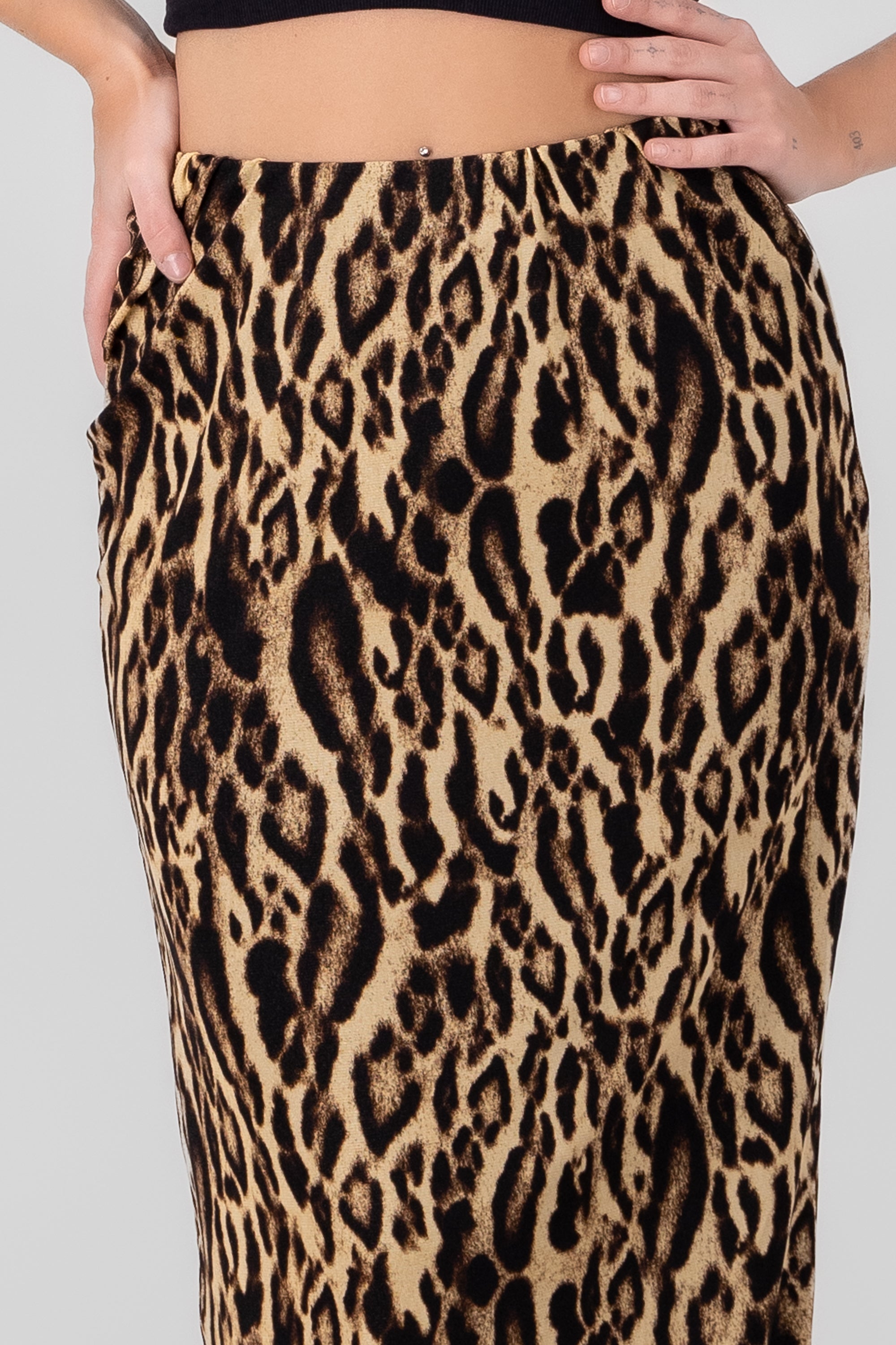 Animal Print Midi Skirt BROWN COMBO