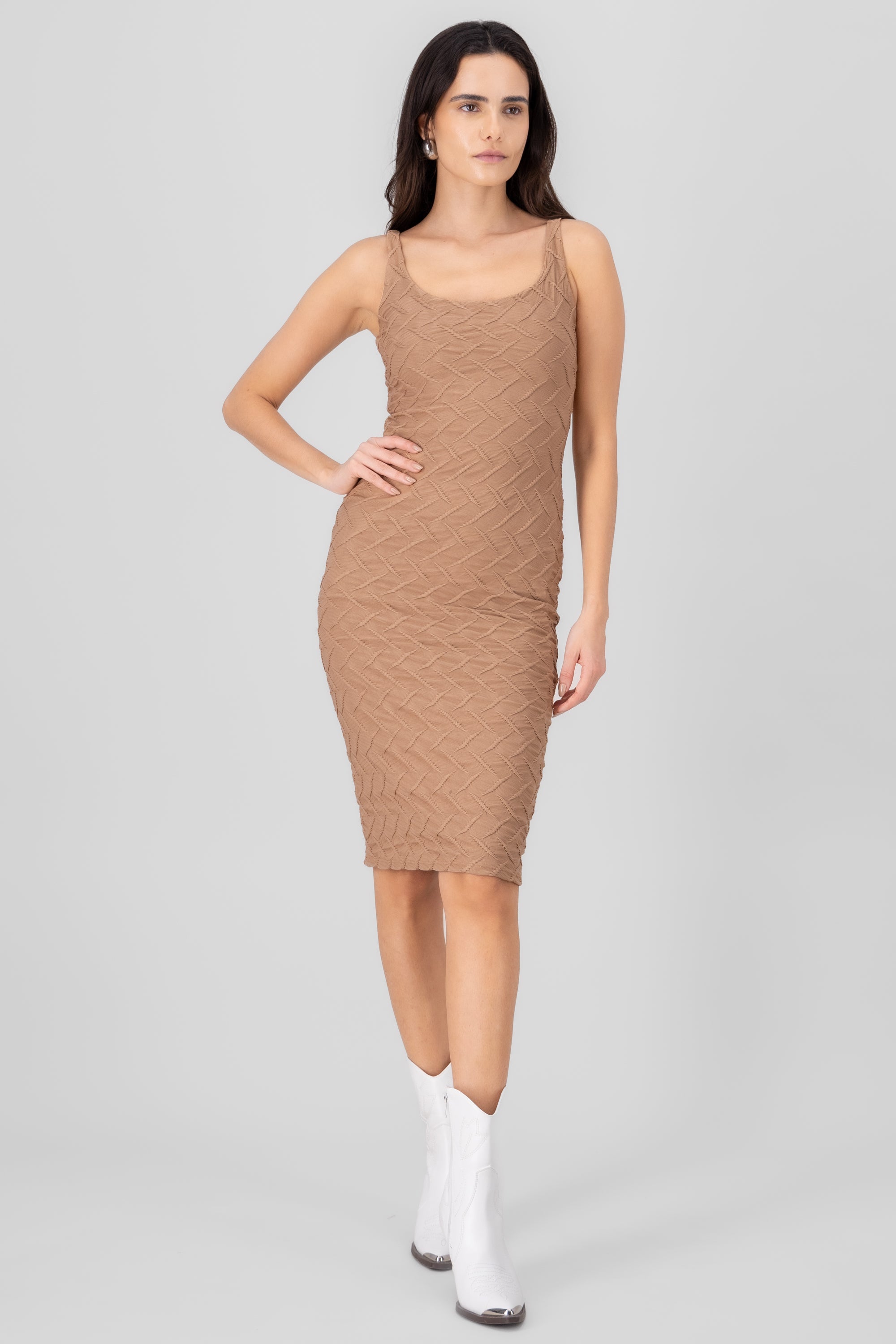 Textured Midi Dress KHAKI