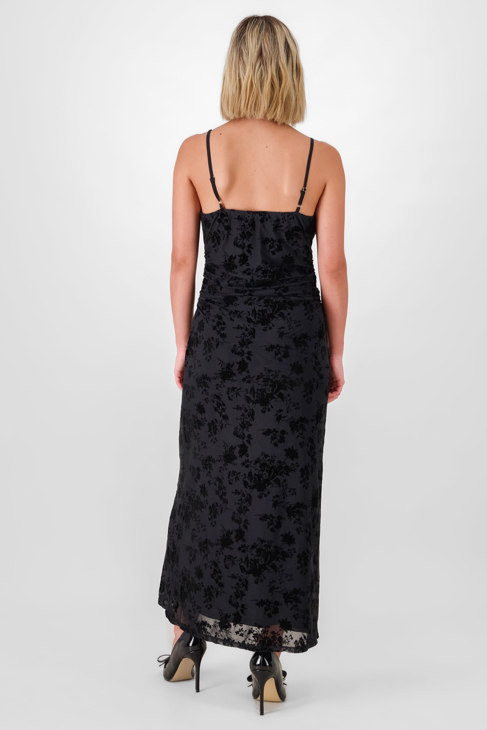 Flocked Mesh Maxi Dress BLACK