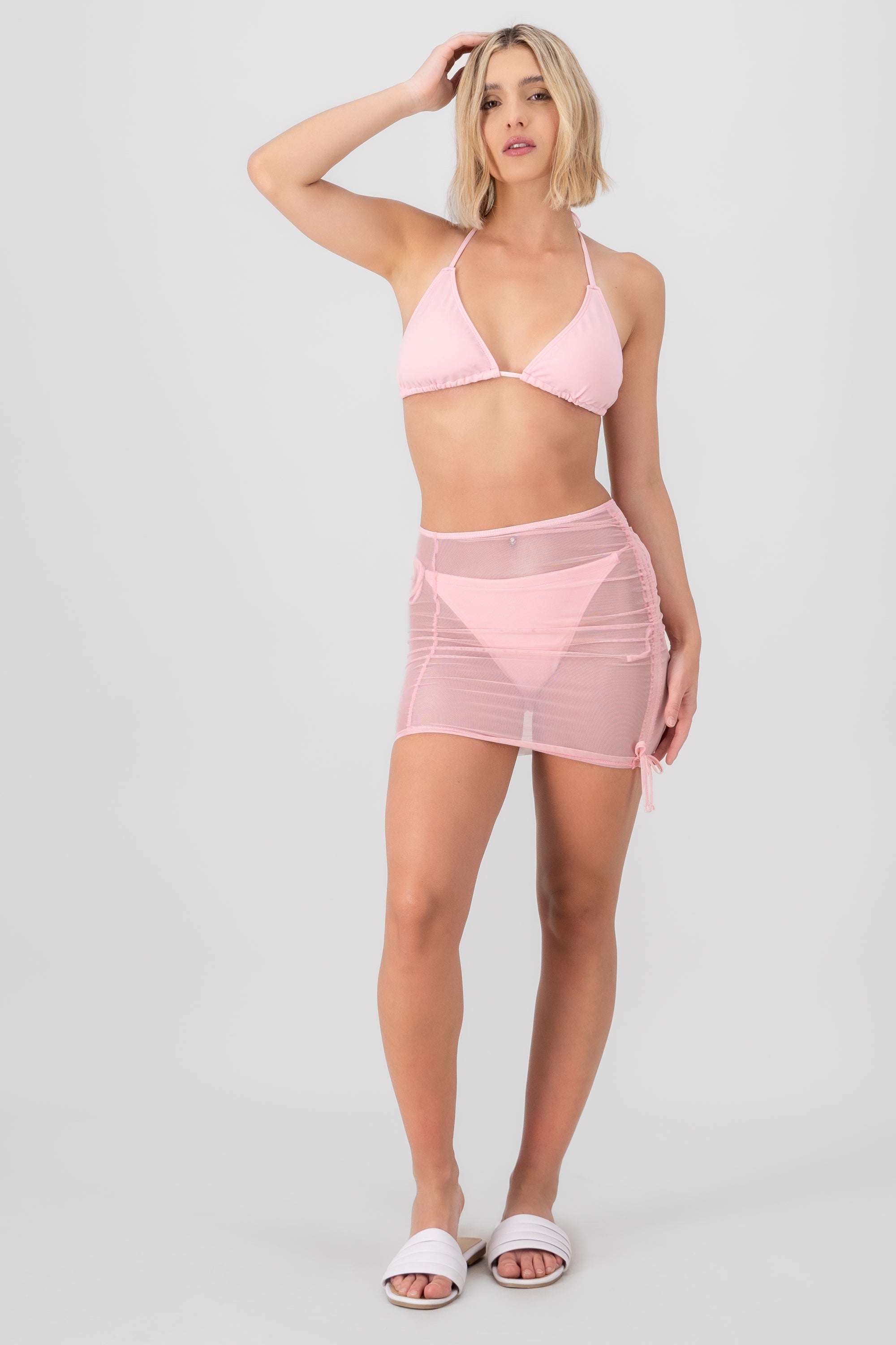 3 Piece Ruched Bikini PASTEL PINK