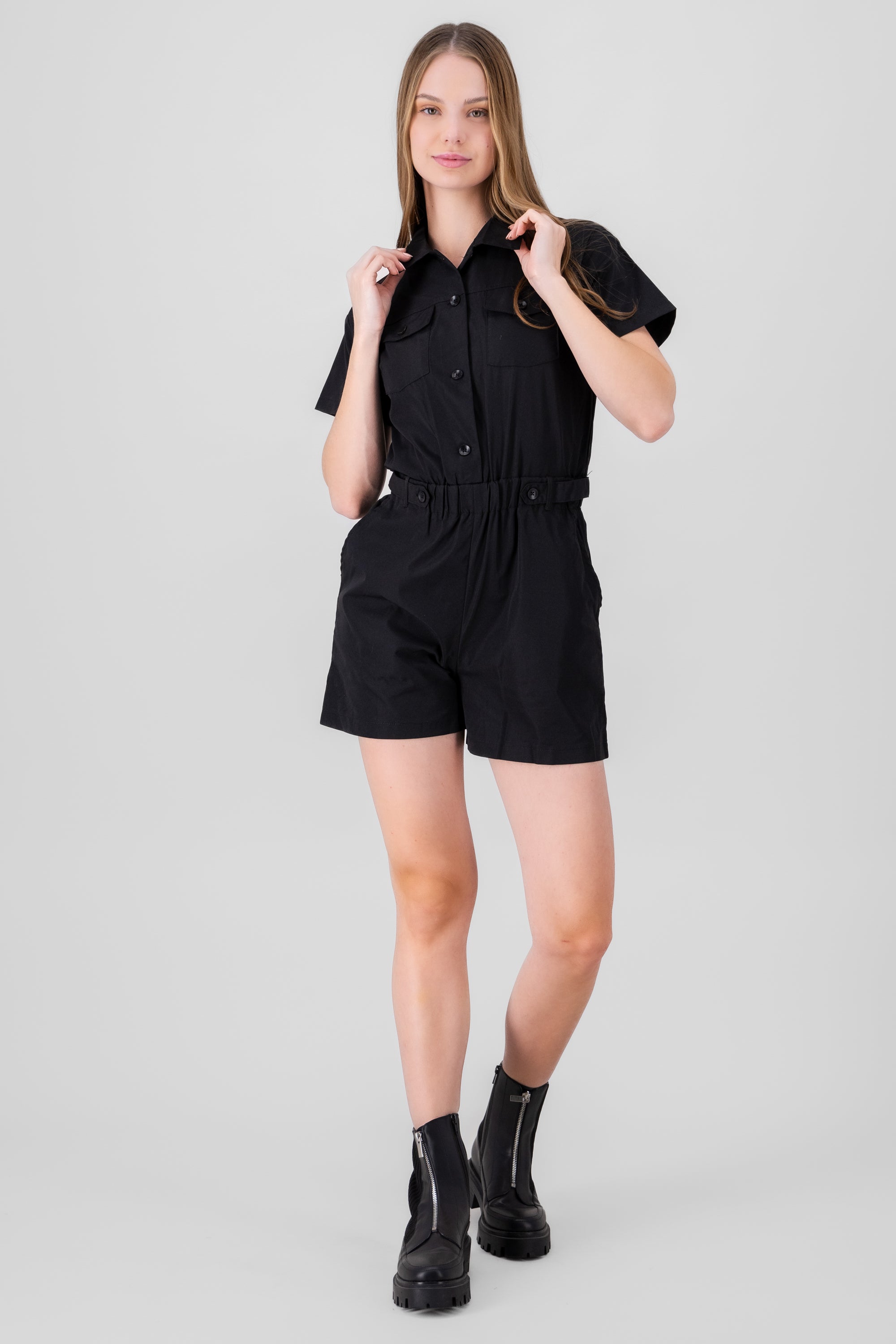 Solid Cargo Romper BLACK