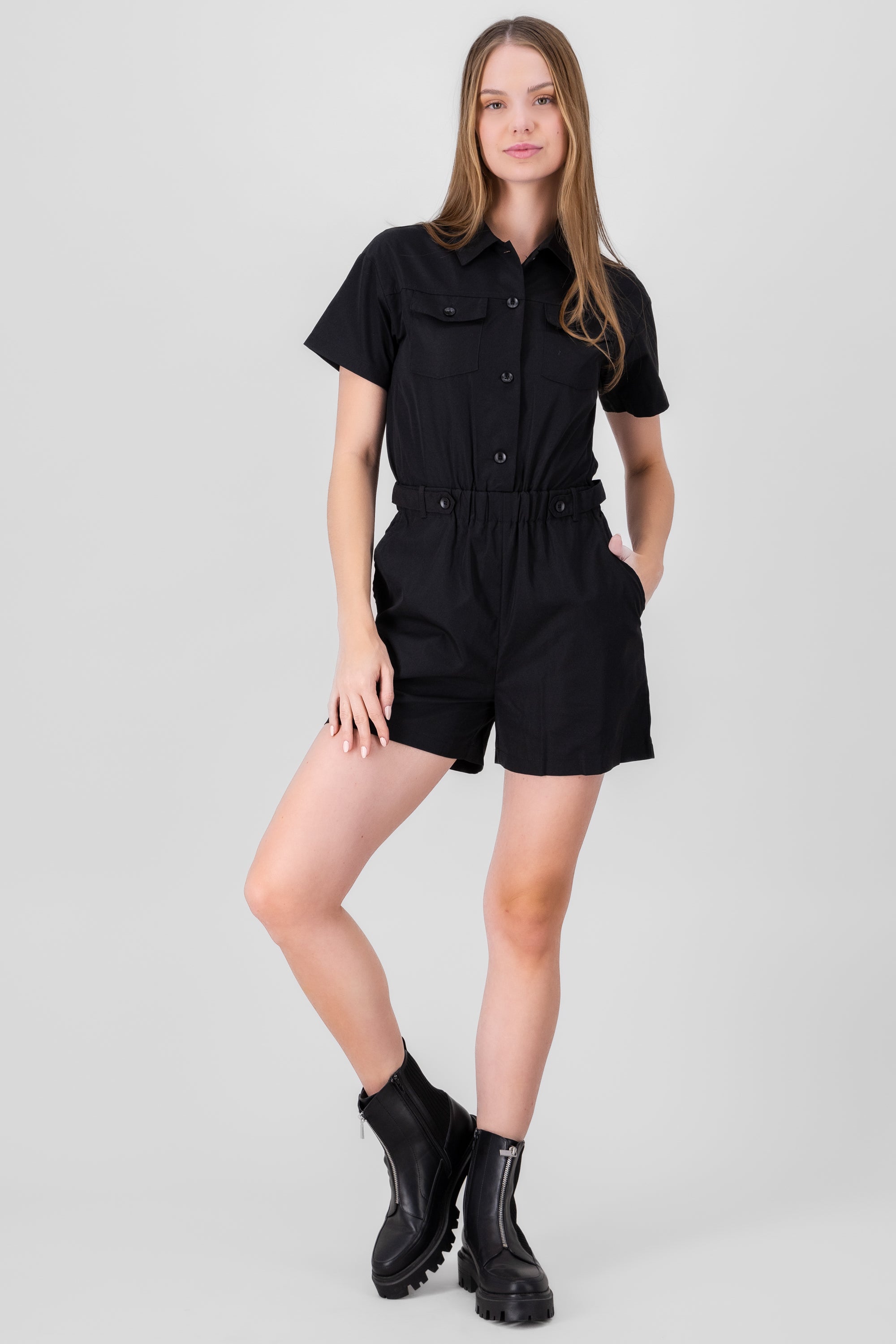 Solid Cargo Romper BLACK