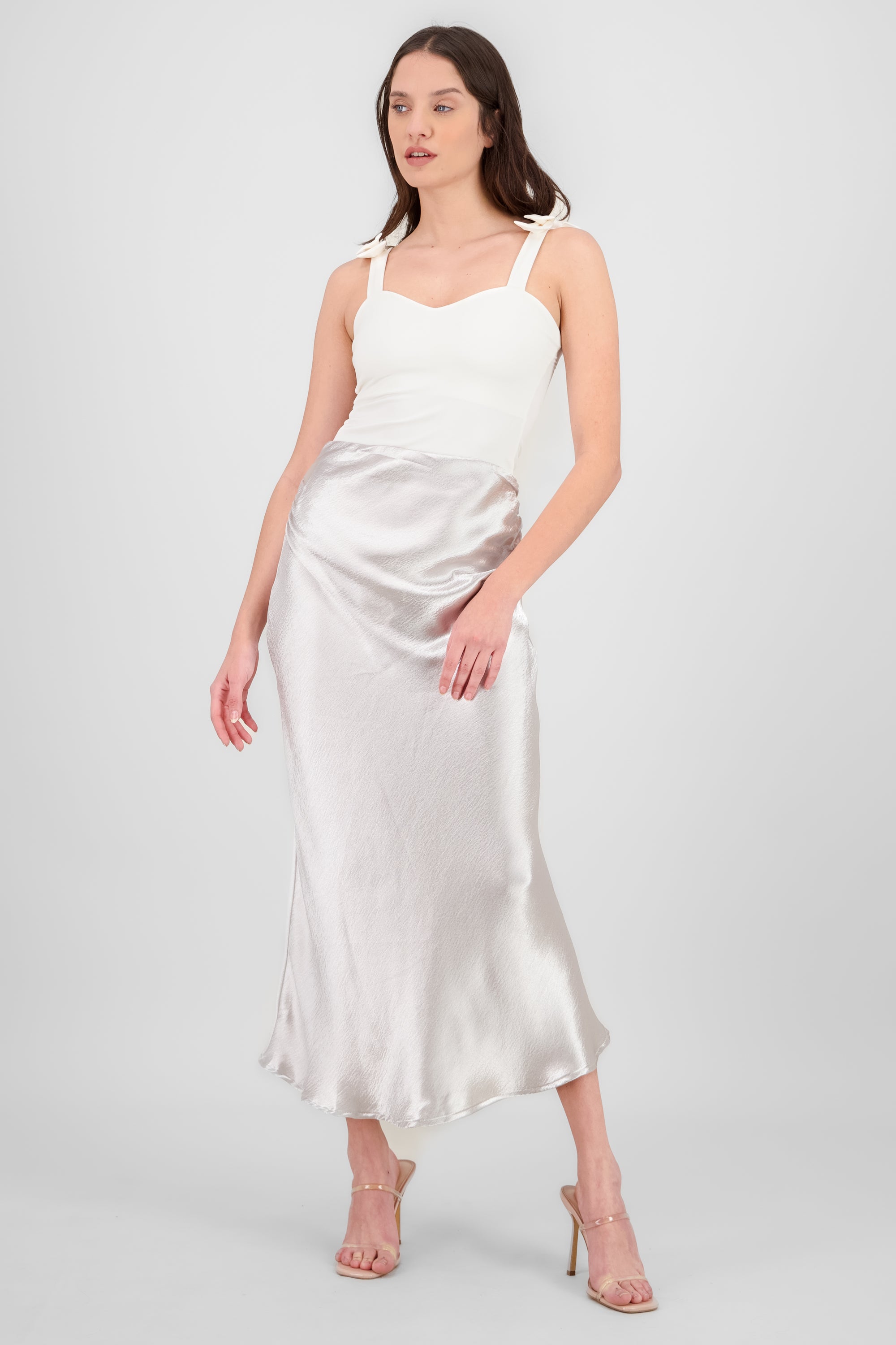 Satin Midi Skirt SILVER