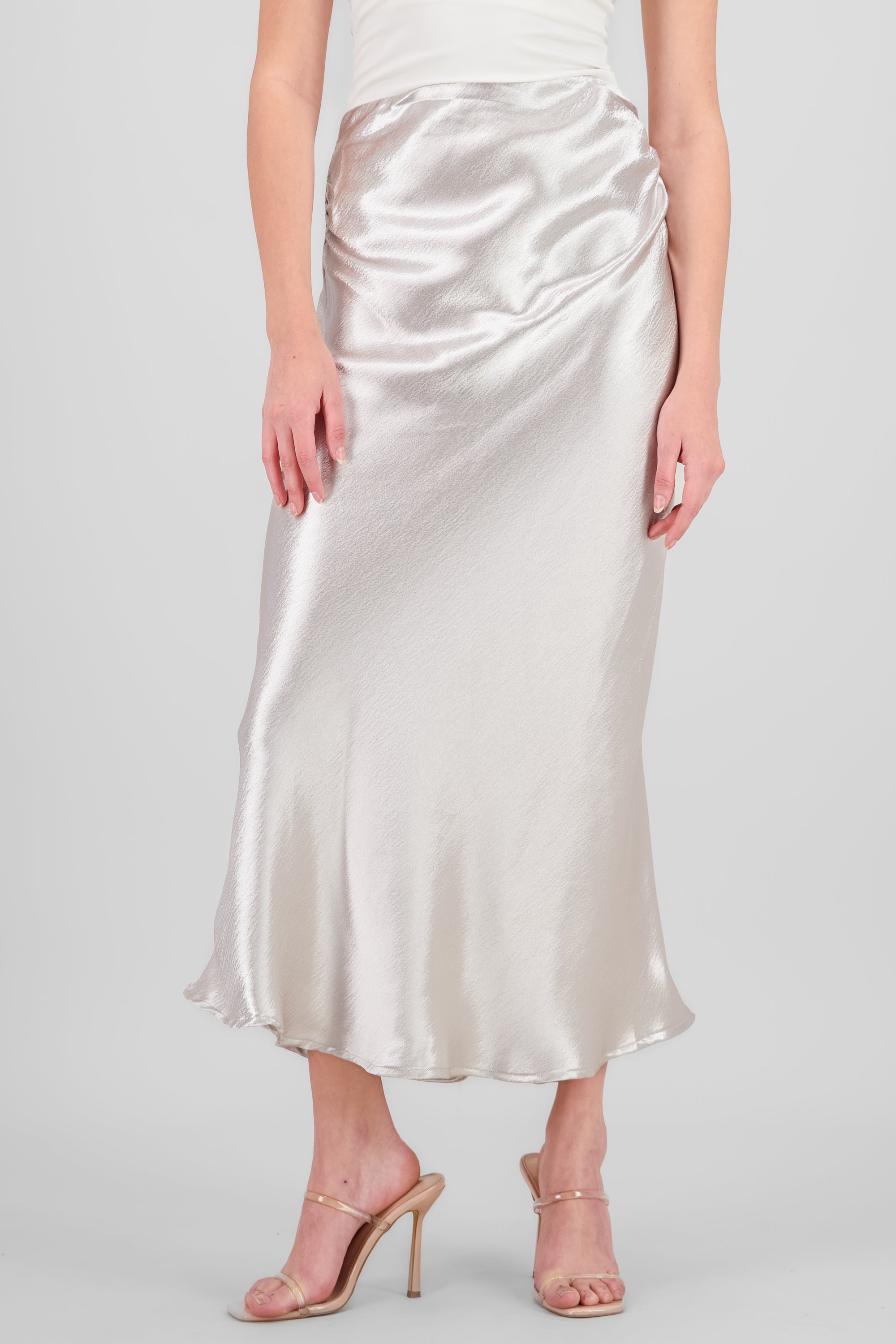 Satin Midi Skirt SILVER