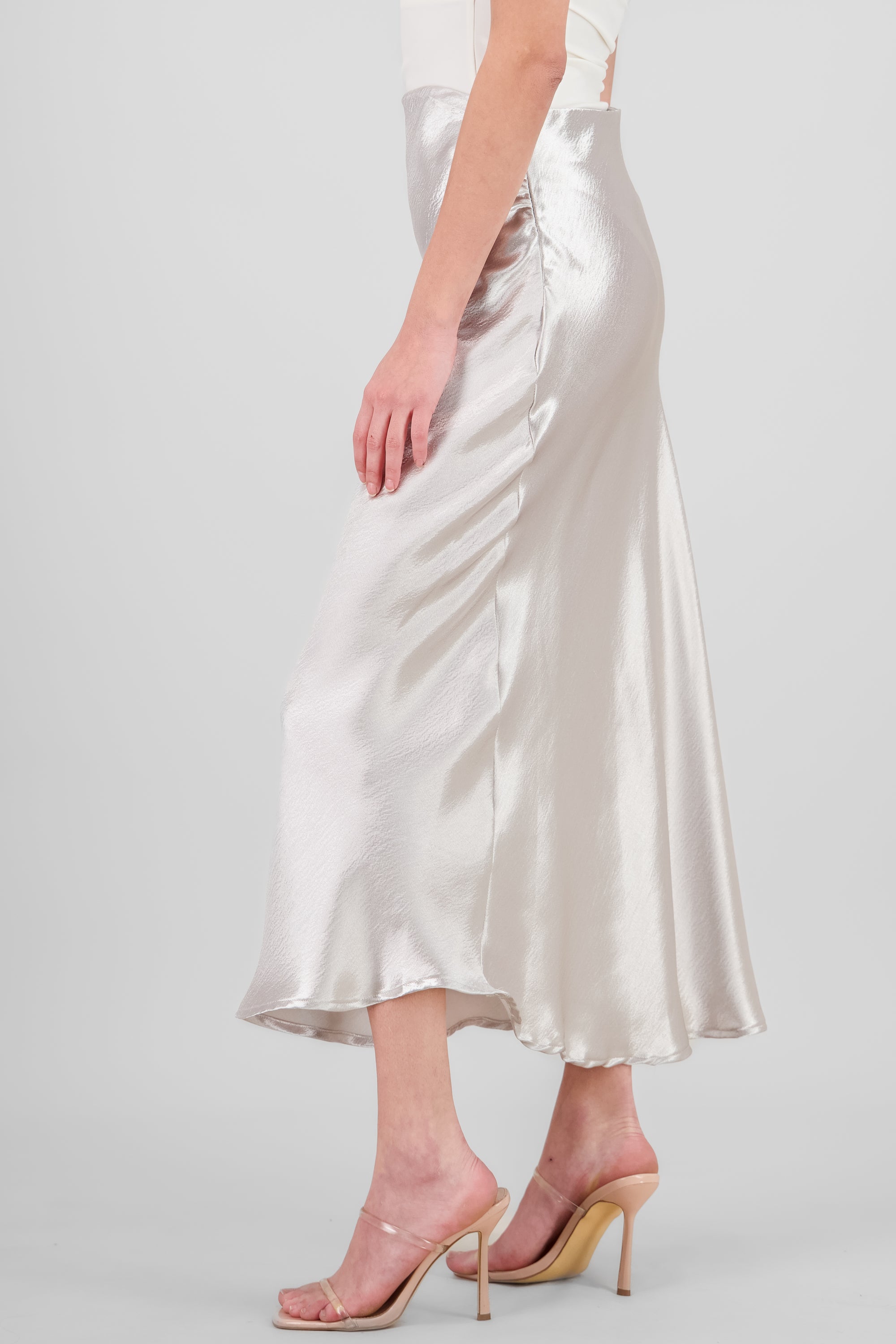 Satin Midi Skirt SILVER