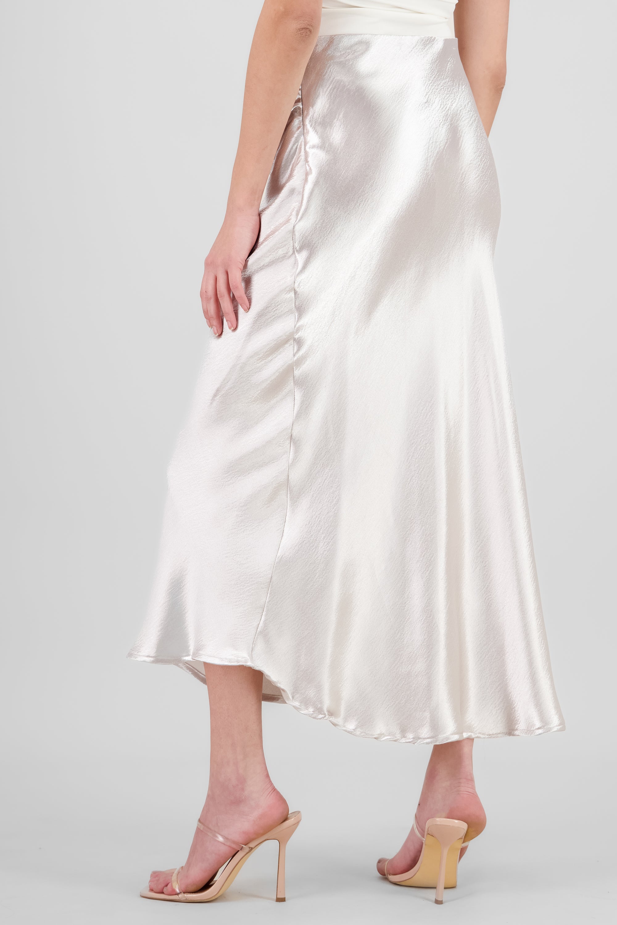 Satin Midi Skirt SILVER