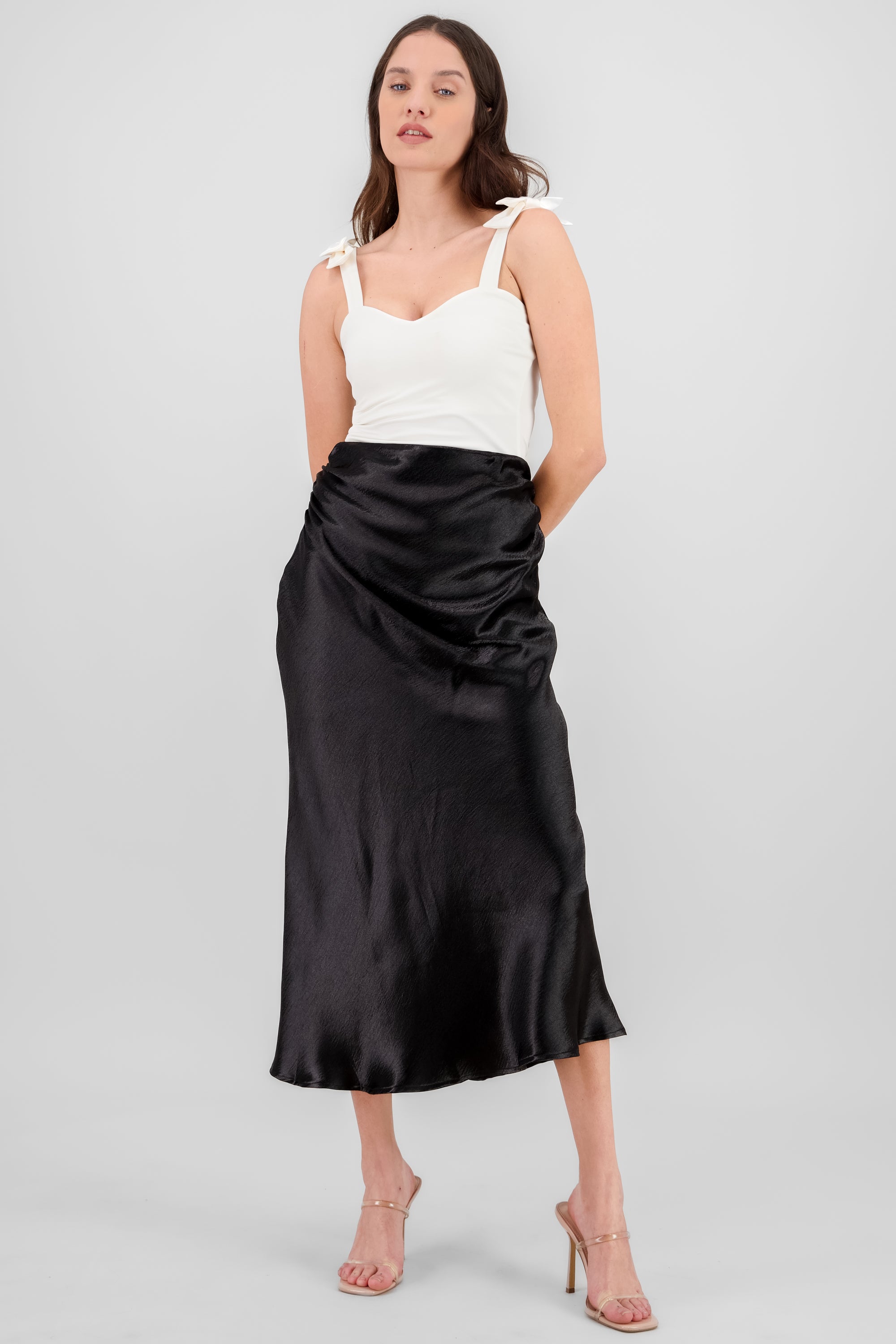 Satin Midi Skirt BLACK