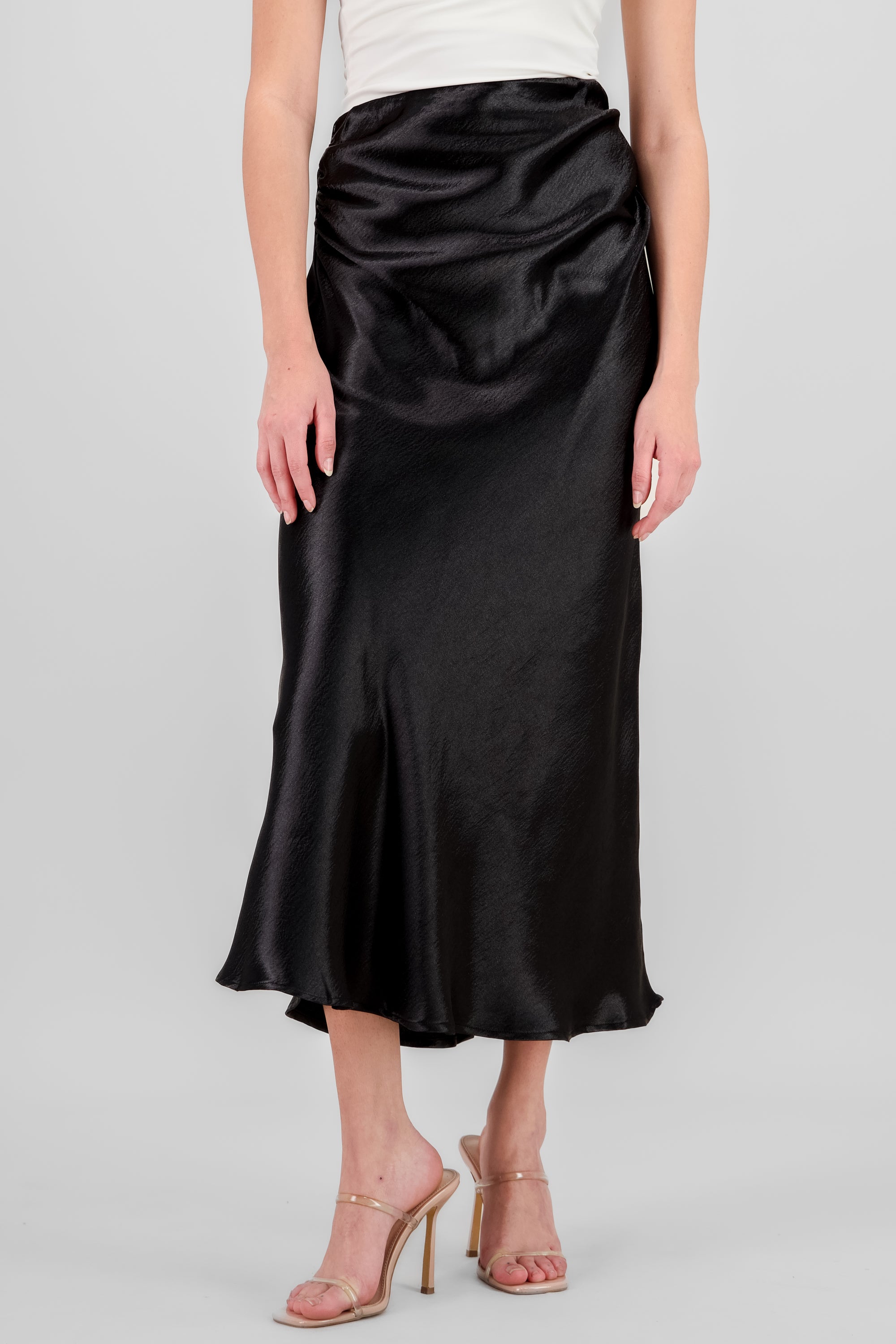 Satin Midi Skirt BLACK