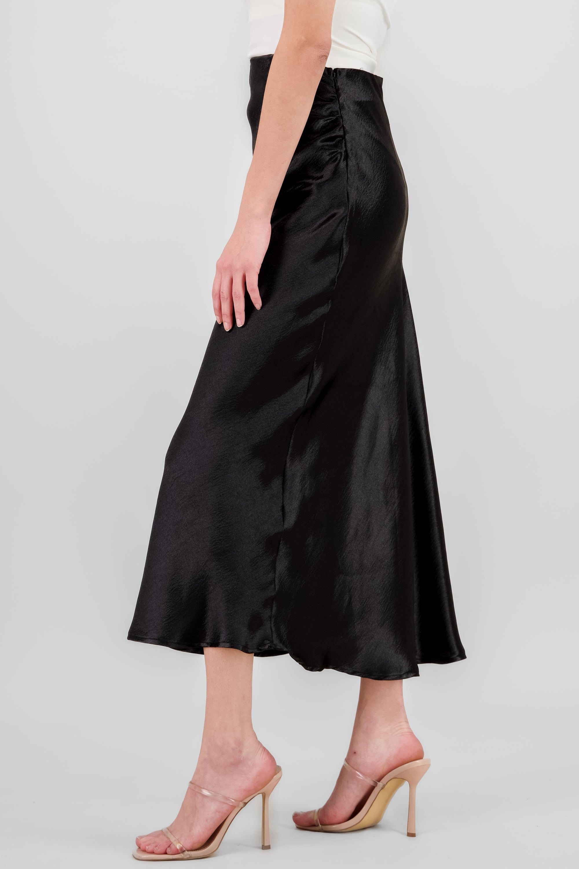 Satin Midi Skirt BLACK