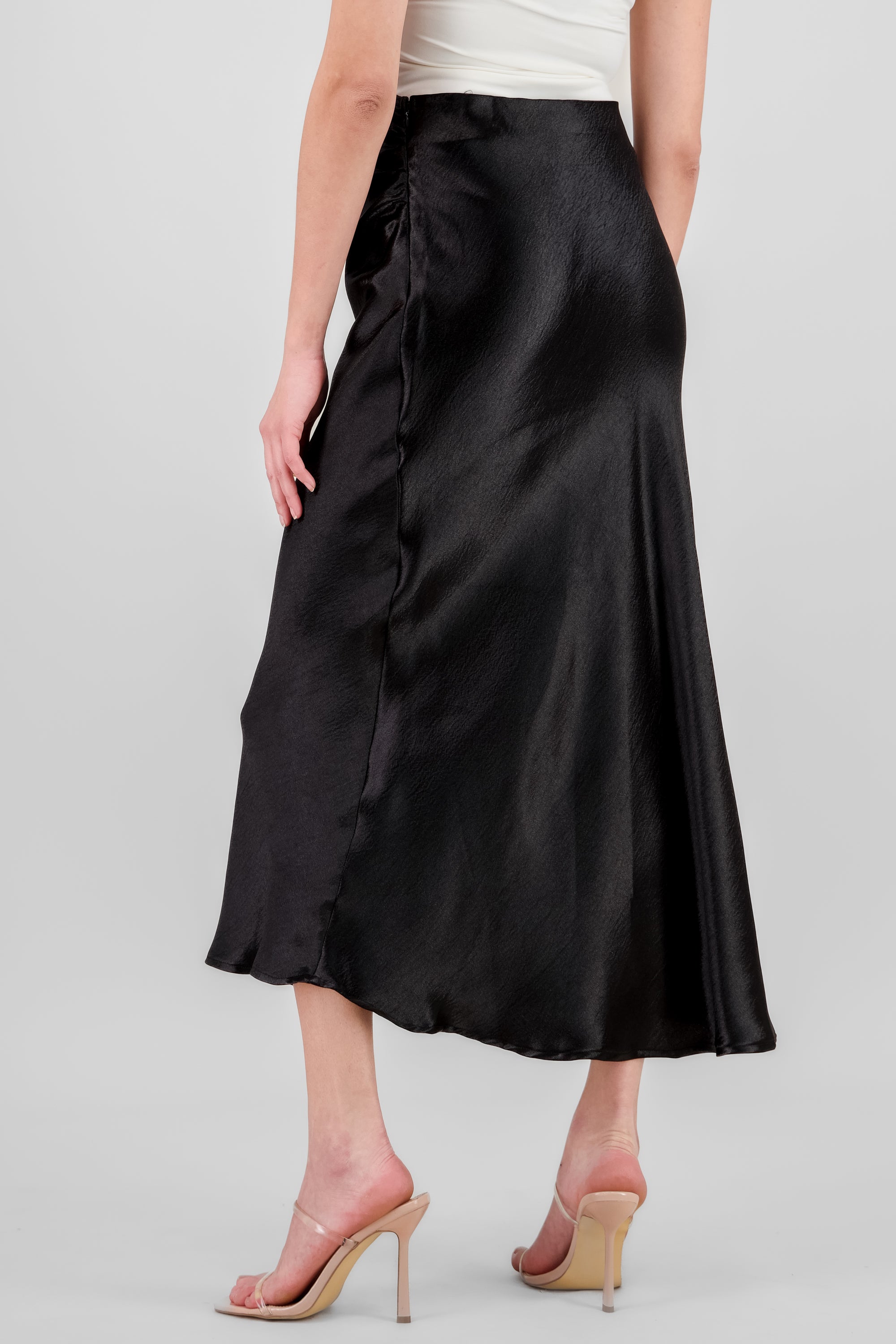 Satin Midi Skirt BLACK