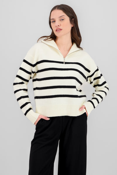 Striped Neck Sweater BLACK/WHITE