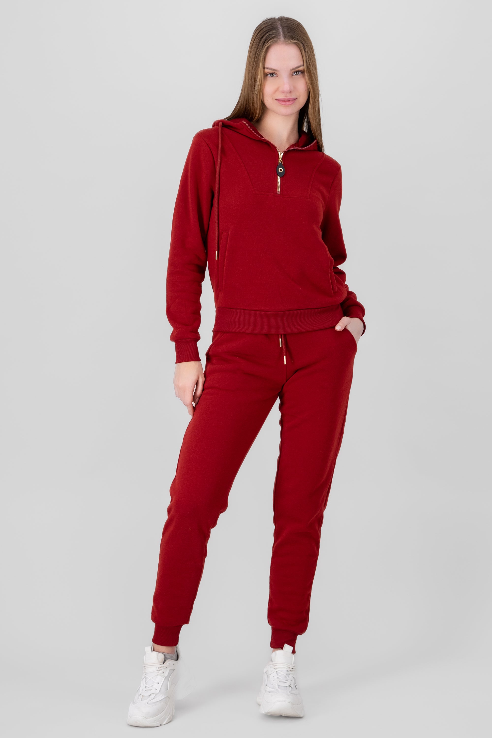 Solid Jogger Pants With Pockets BURNT RED