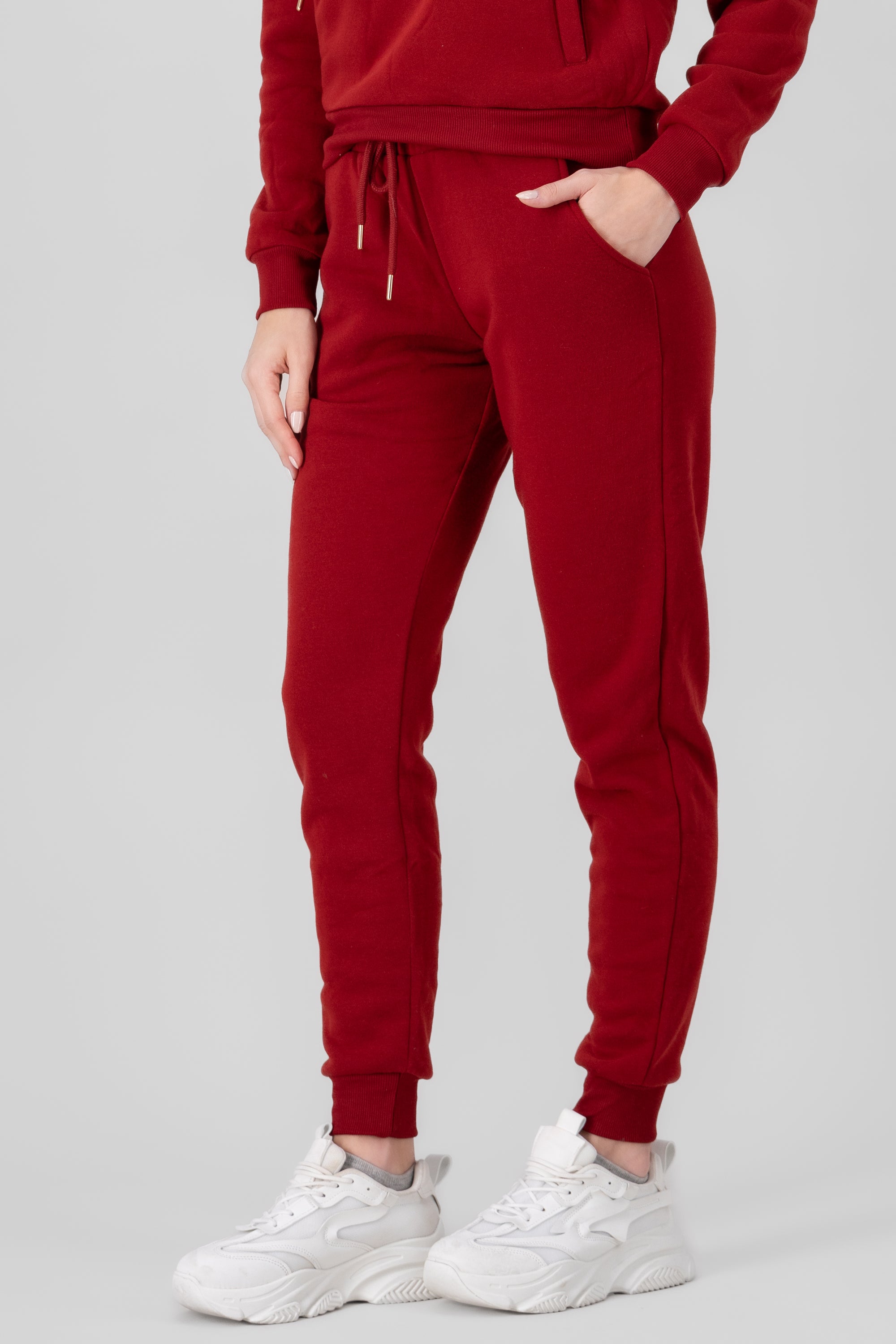 Solid Jogger Pants With Pockets BURNT RED