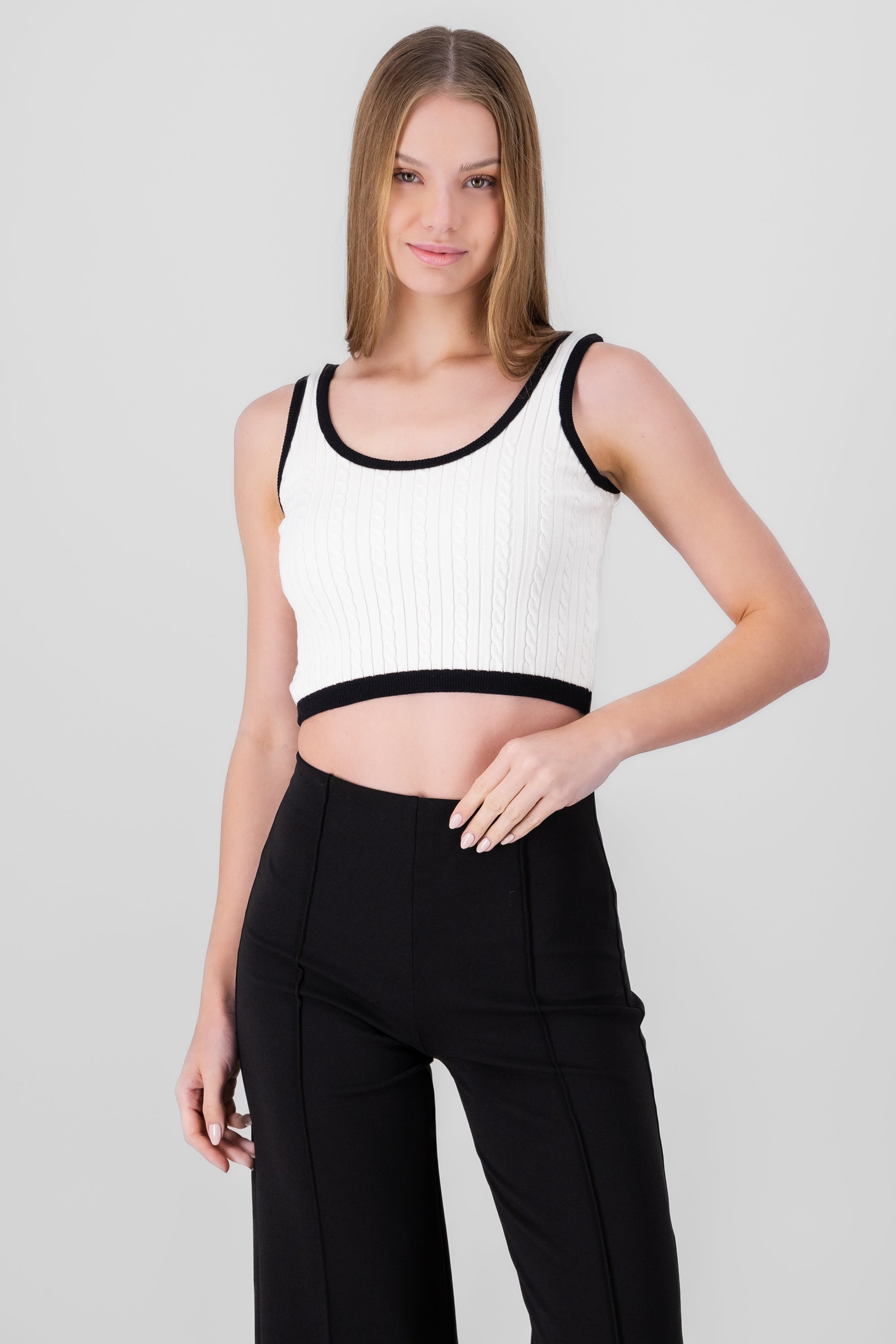 Contrast knit crop top WHITE COMBO