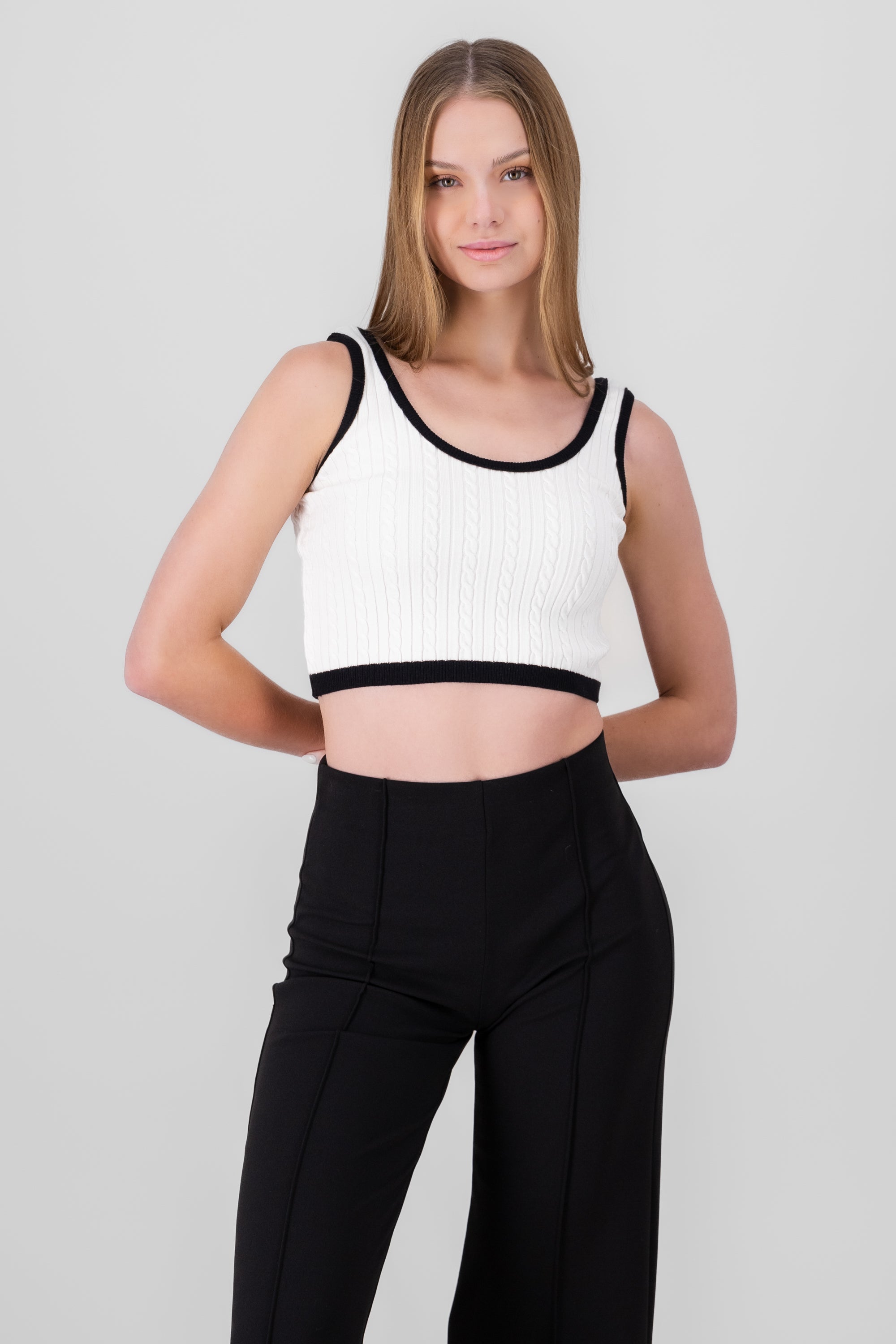 Contrast knit crop top WHITE COMBO