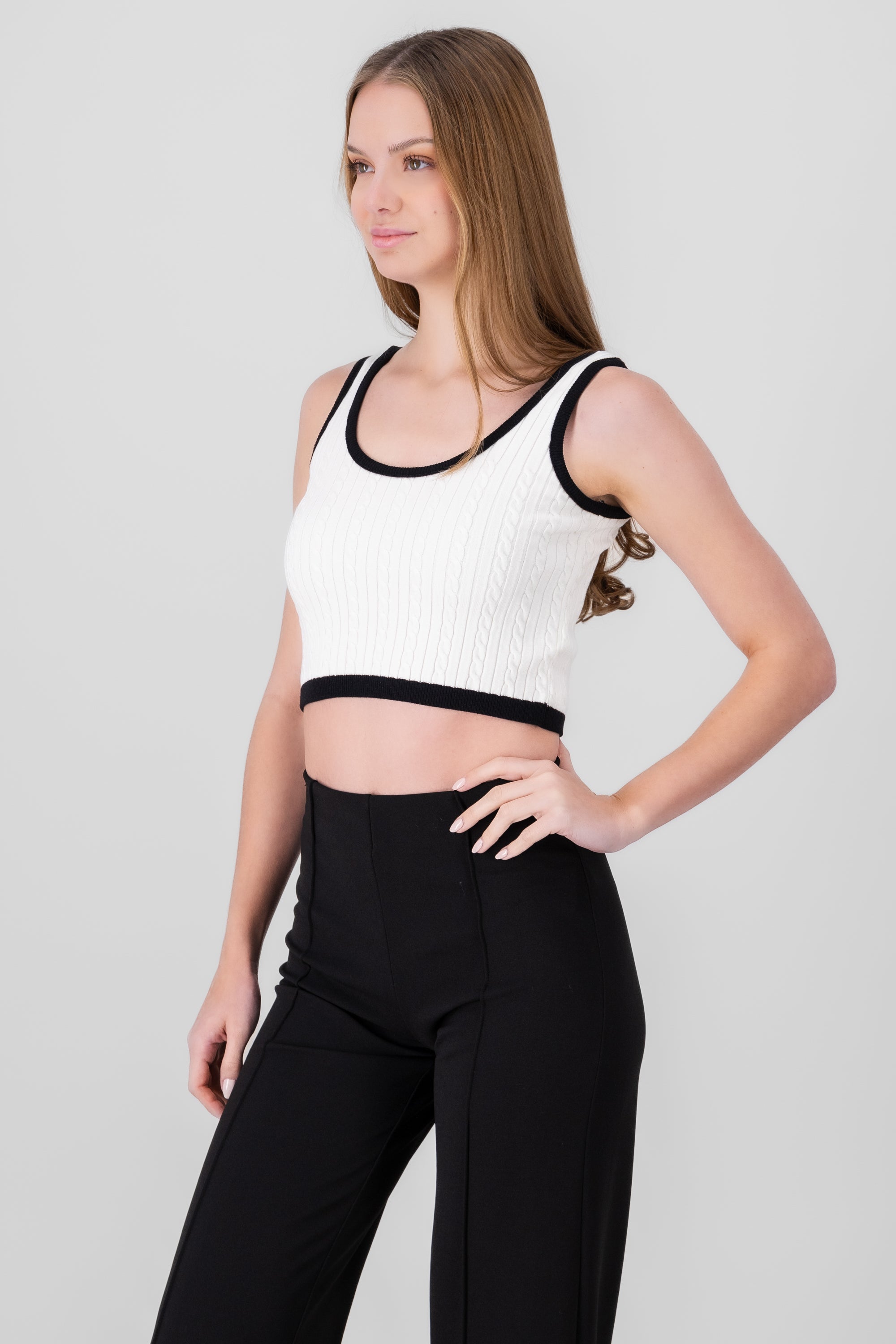 Contrast knit crop top WHITE COMBO