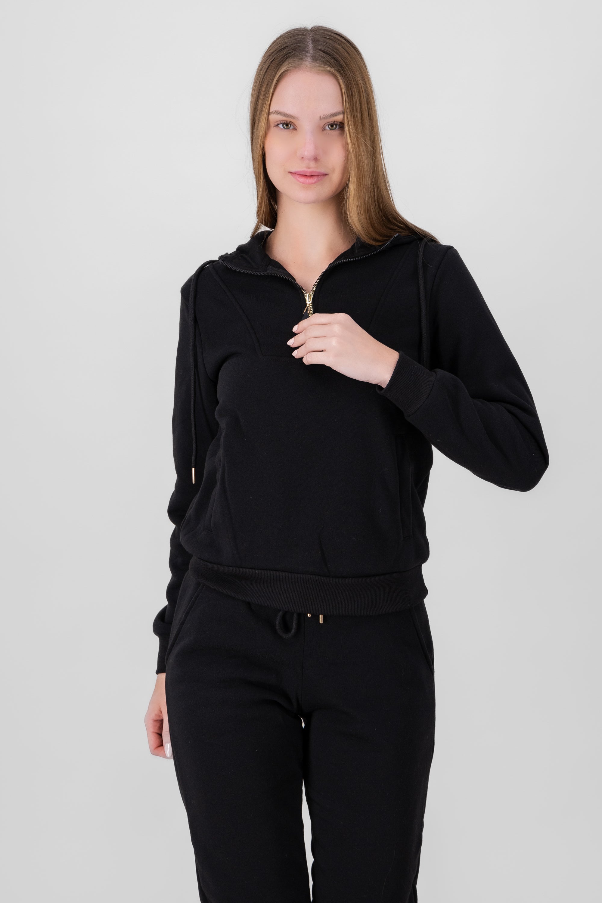 Solid Pocket Detail Hoodie BLACK