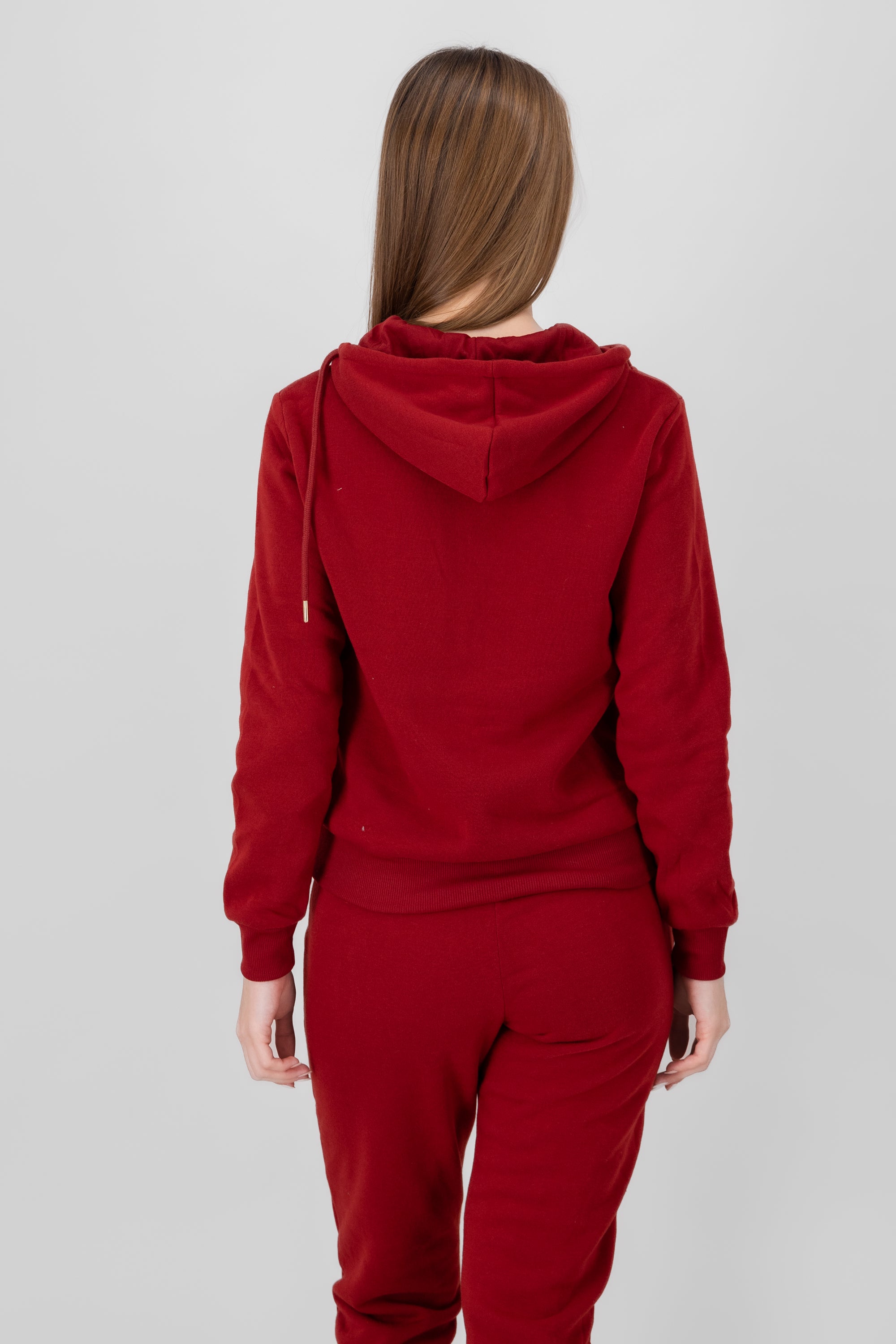 Solid Pocket Detail Hoodie BURNT RED