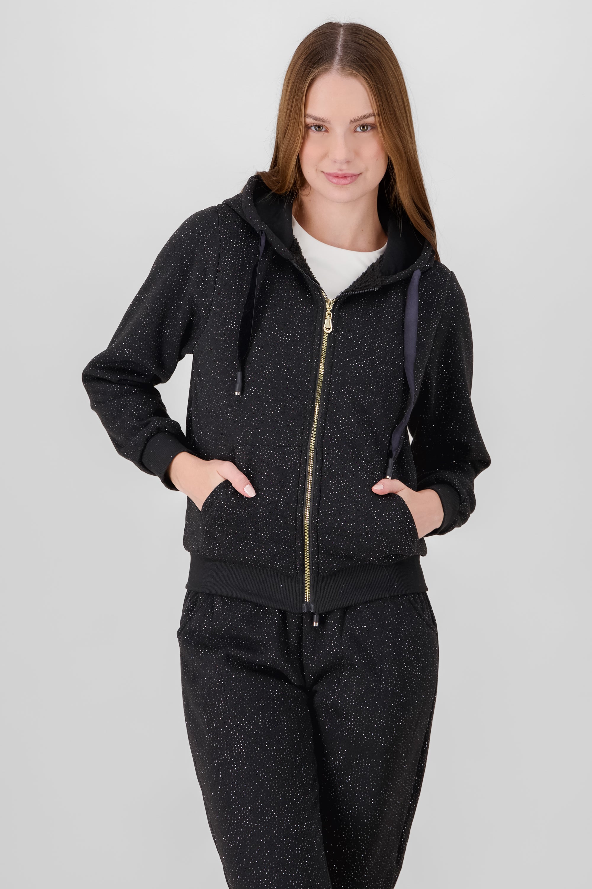 Hoodie with Contrast Drawstring Detail BLACK