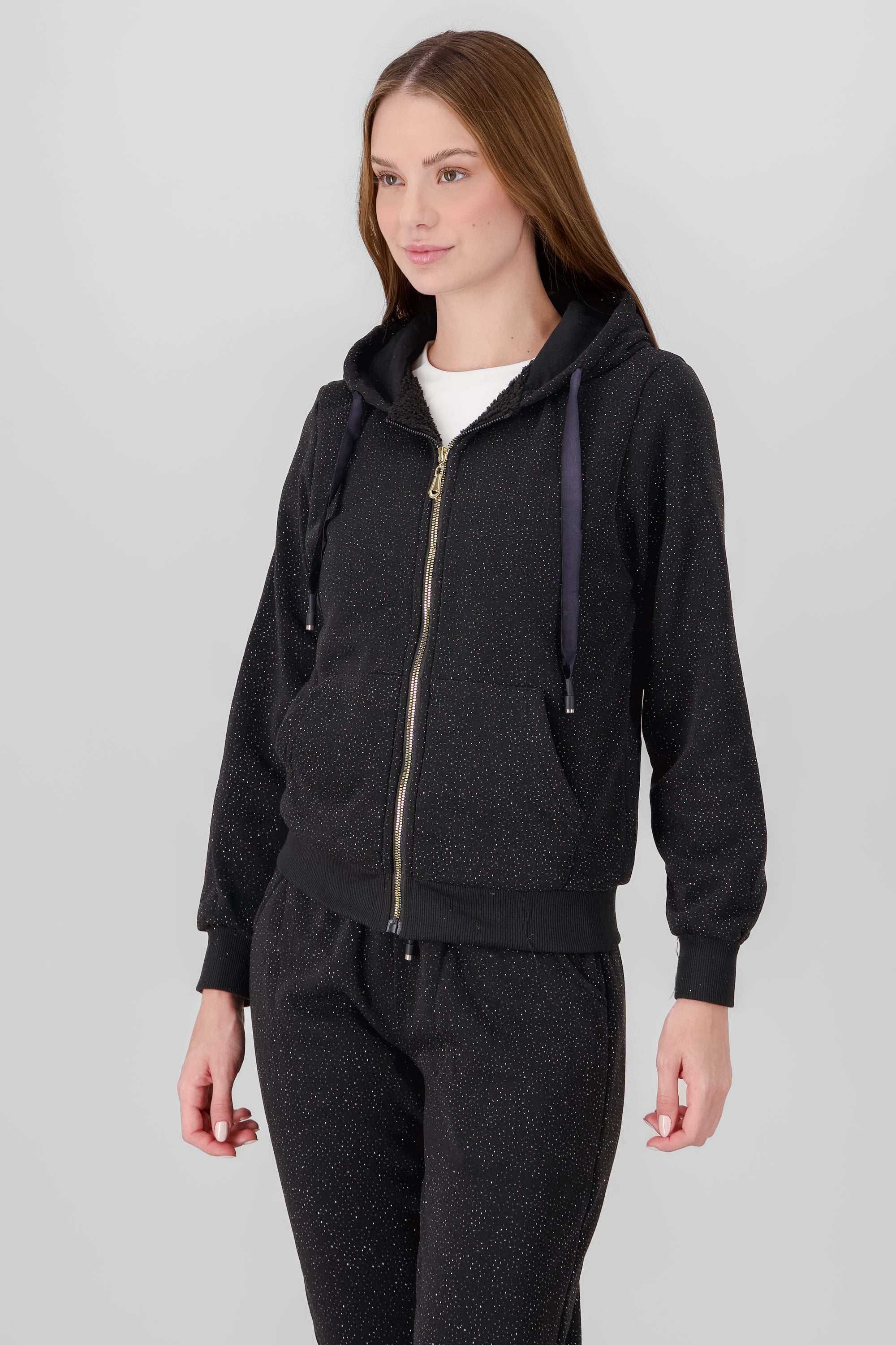 Hoodie with Contrast Drawstring Detail BLACK