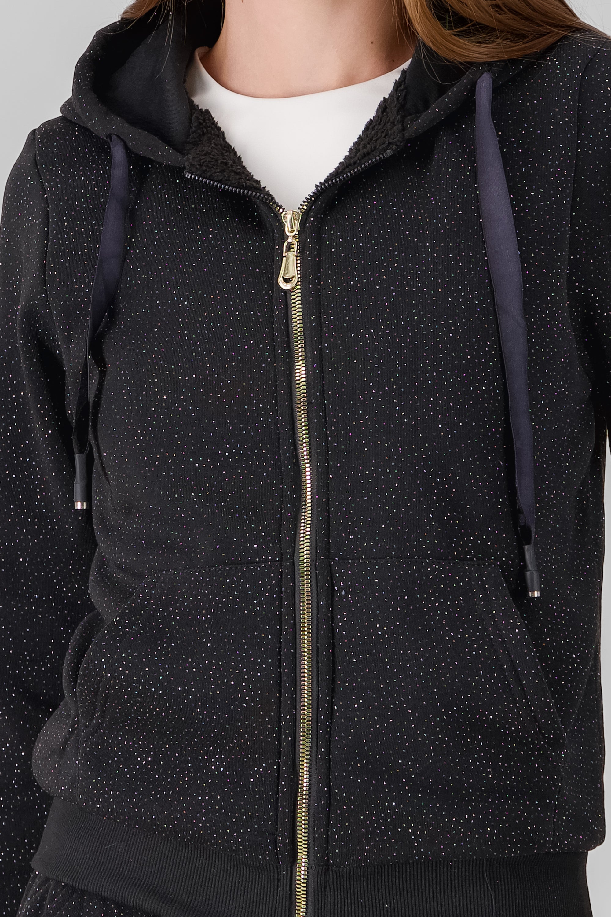 Hoodie with Contrast Drawstring Detail BLACK