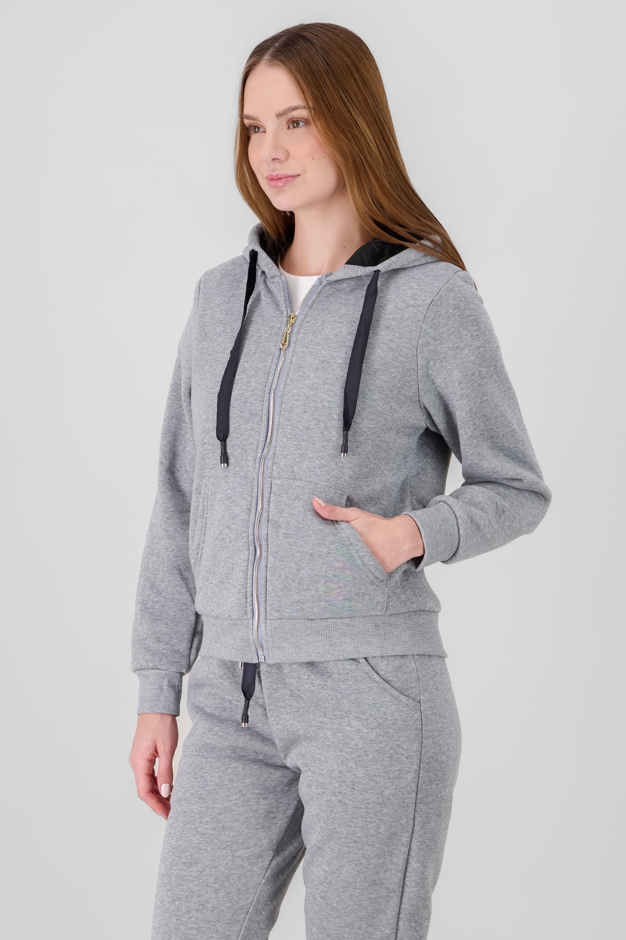 Hoodie with Contrast Drawstring Detail GRAY