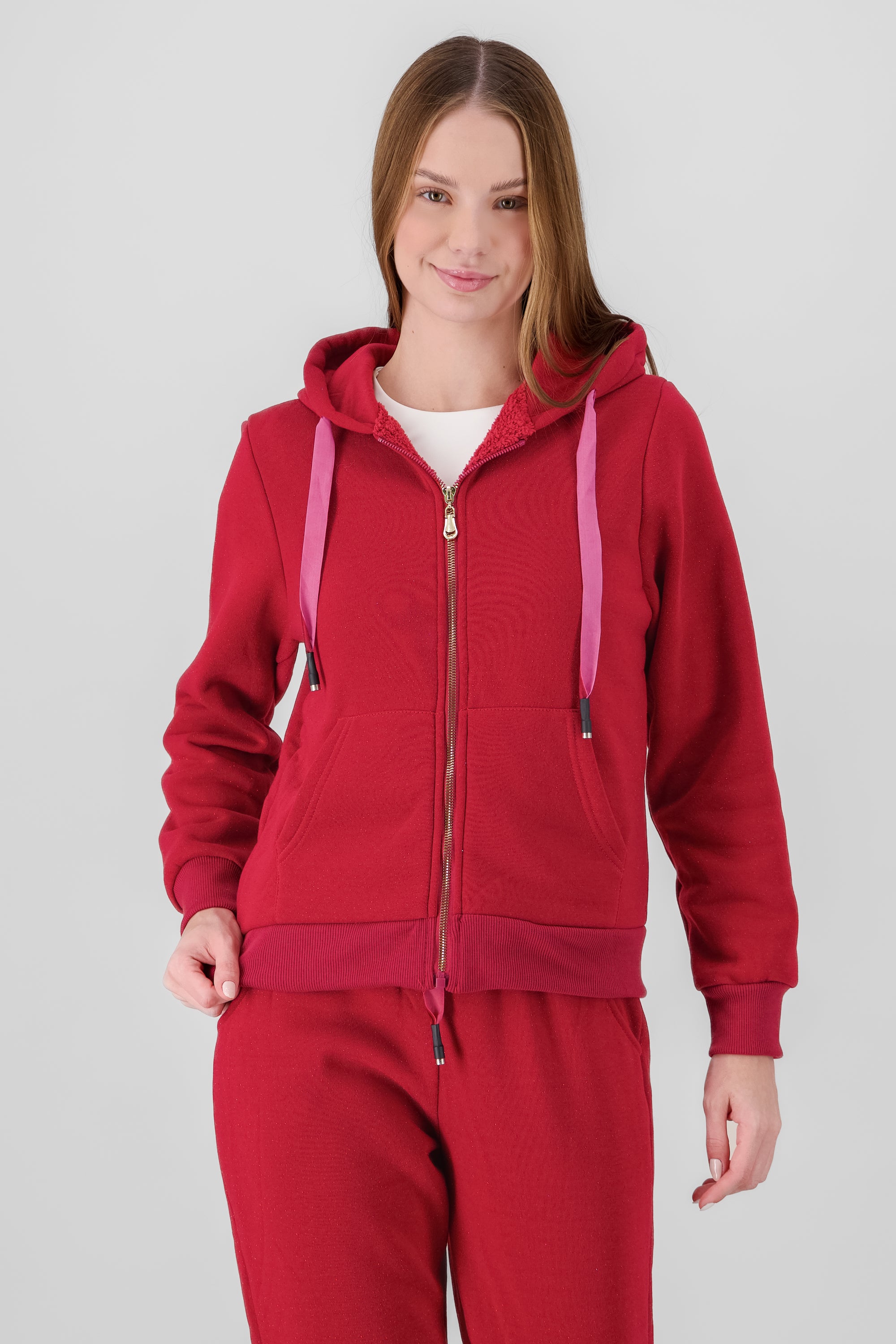 Hoodie with Contrast Drawstring Detail BURNT RED