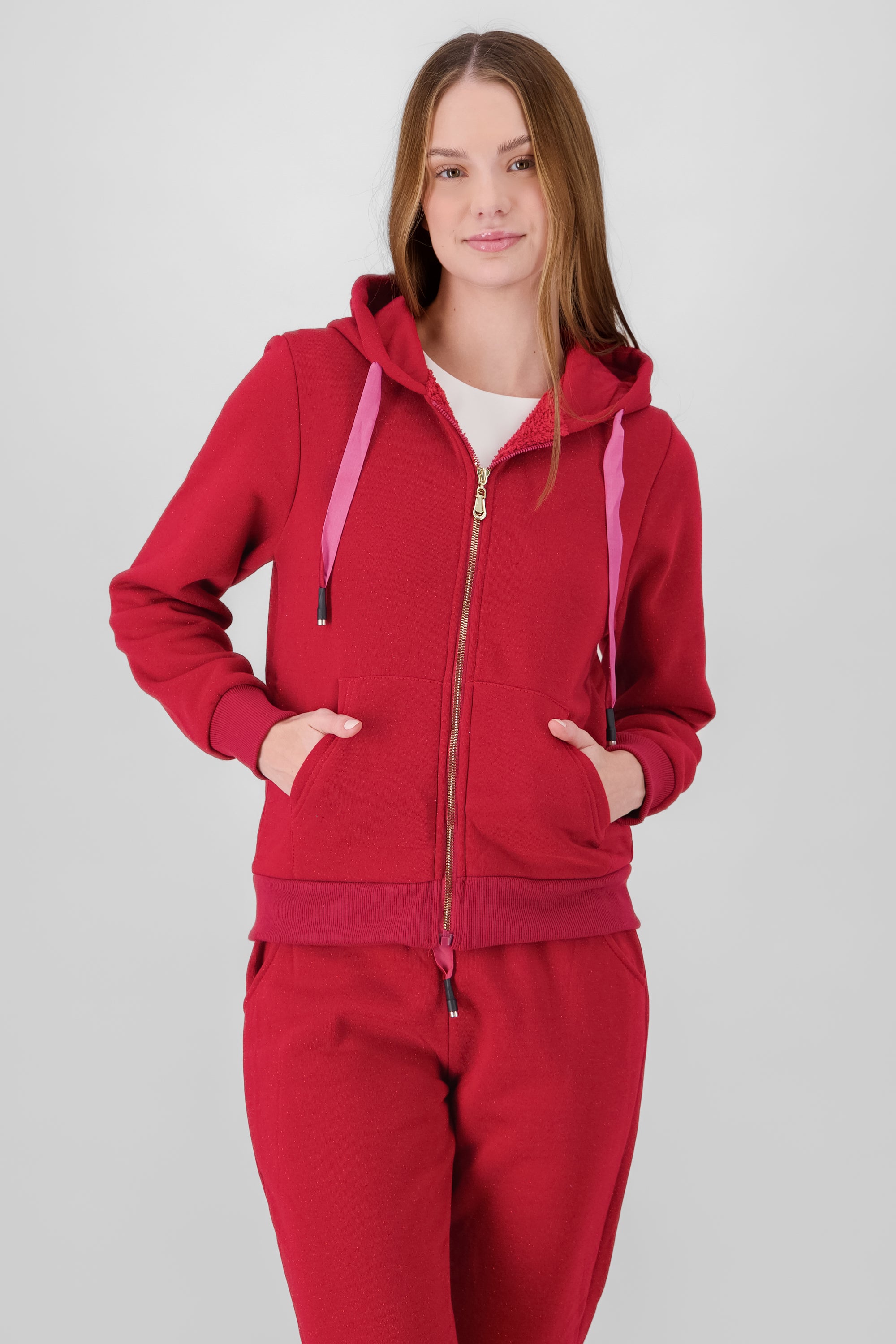 Hoodie with Contrast Drawstring Detail BURNT RED