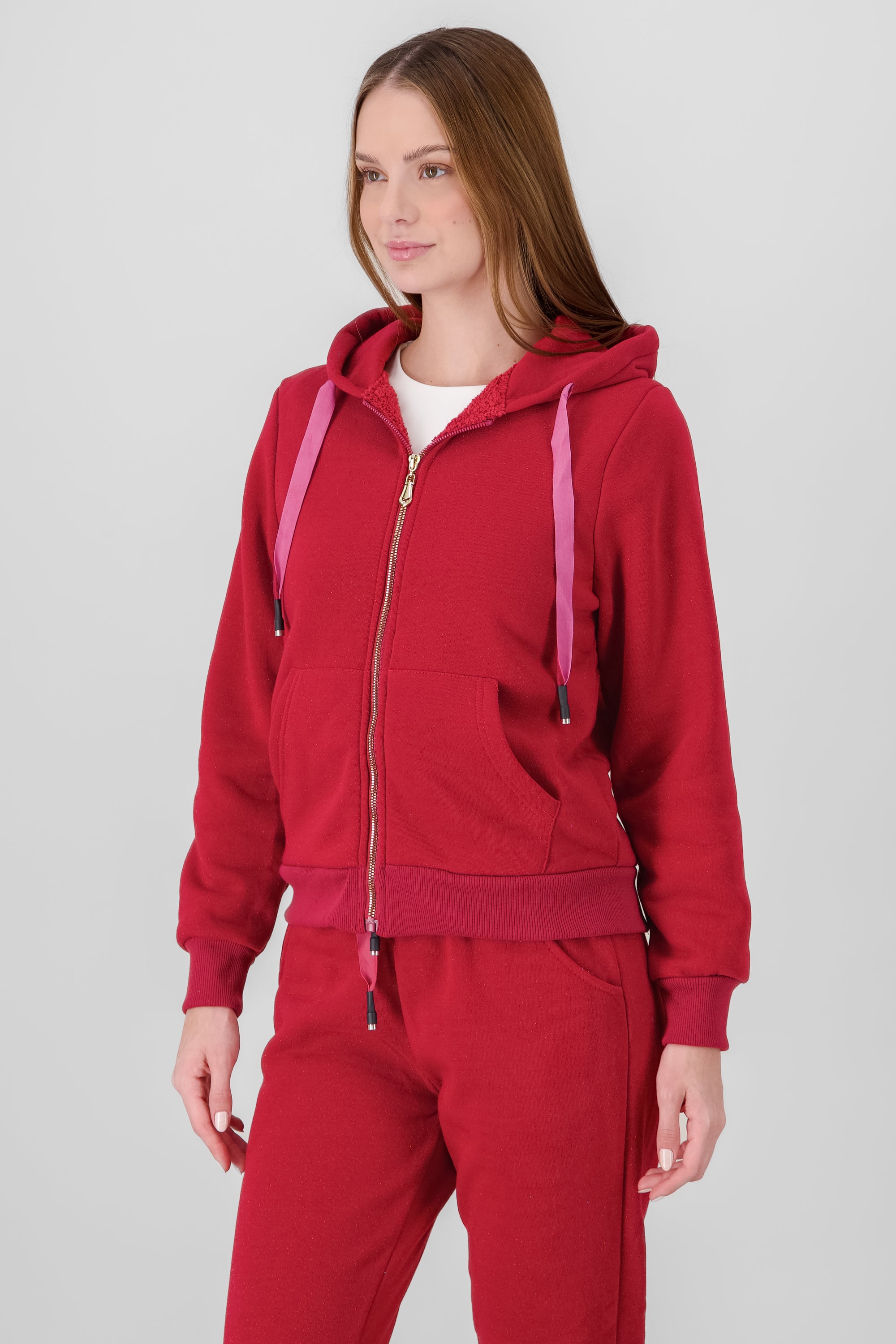 Hoodie with Contrast Drawstring Detail BURNT RED