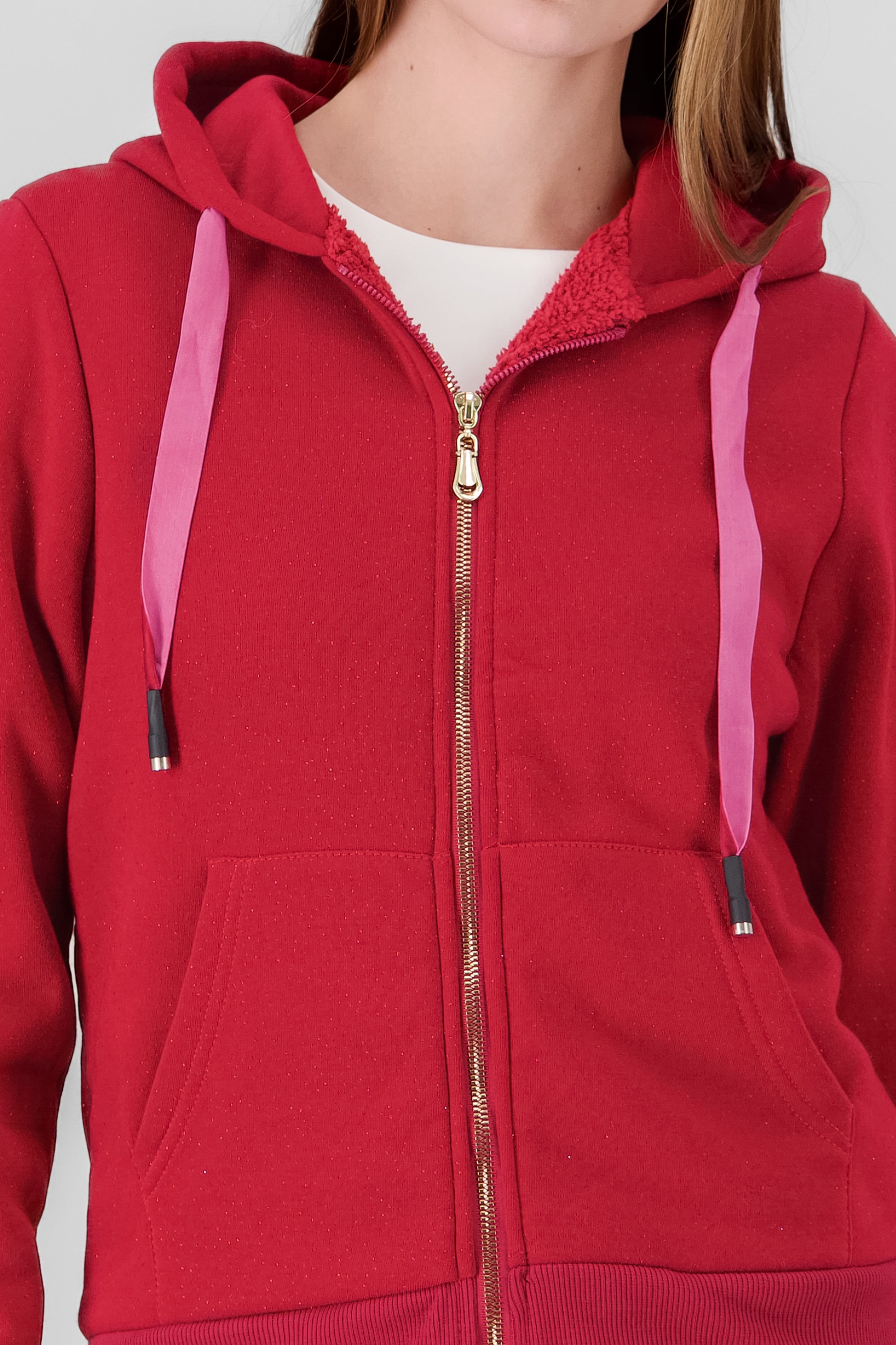 Hoodie with Contrast Drawstring Detail BURNT RED