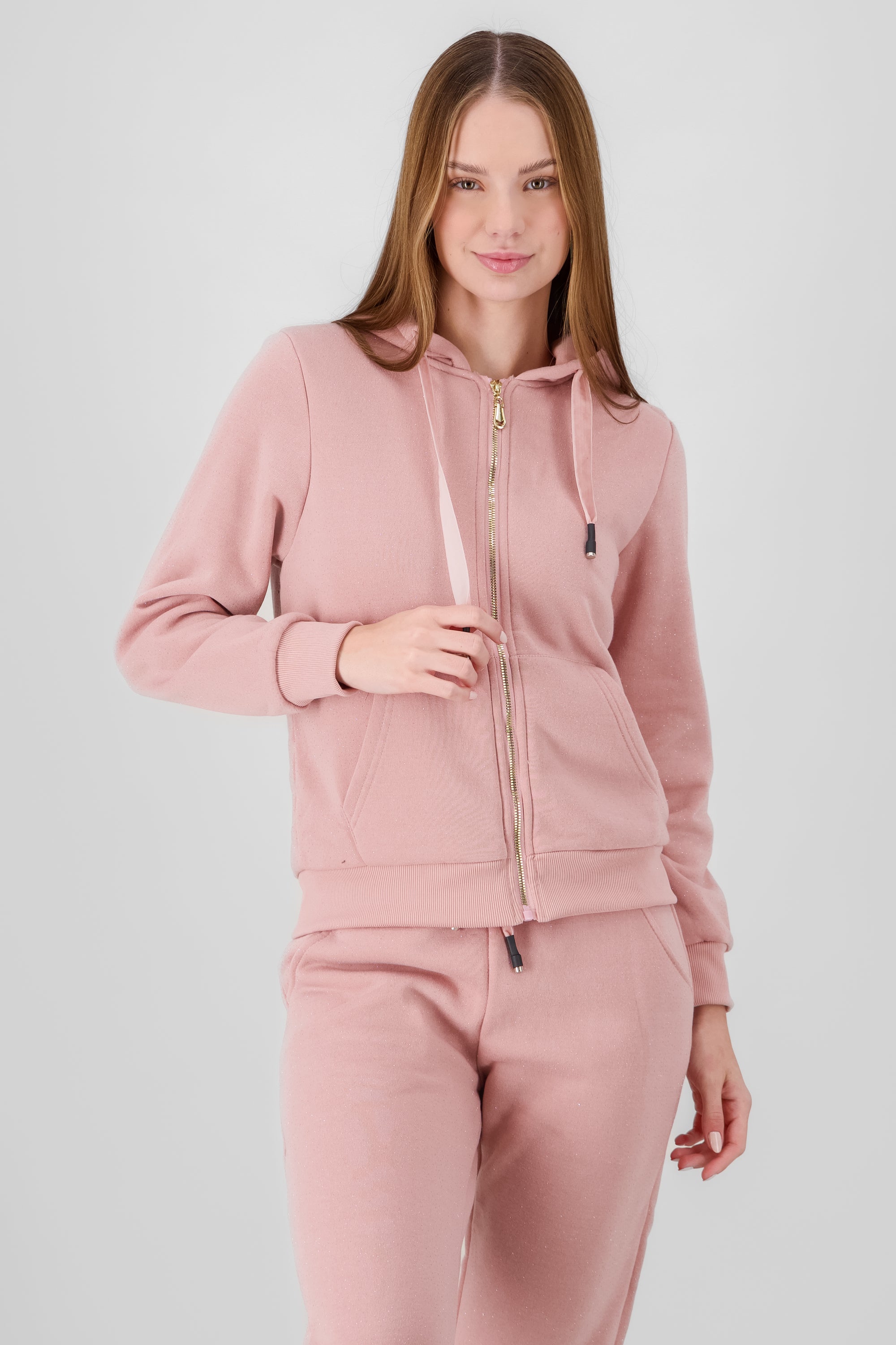 Hoodie with Contrast Drawstring Detail PINK