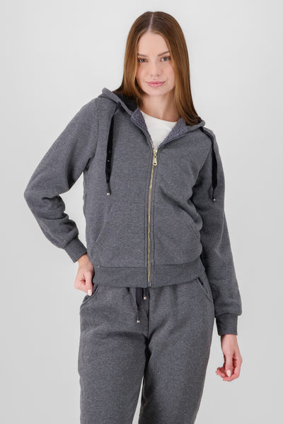 Hoodie with Contrast Drawstring Detail DARK GRAY