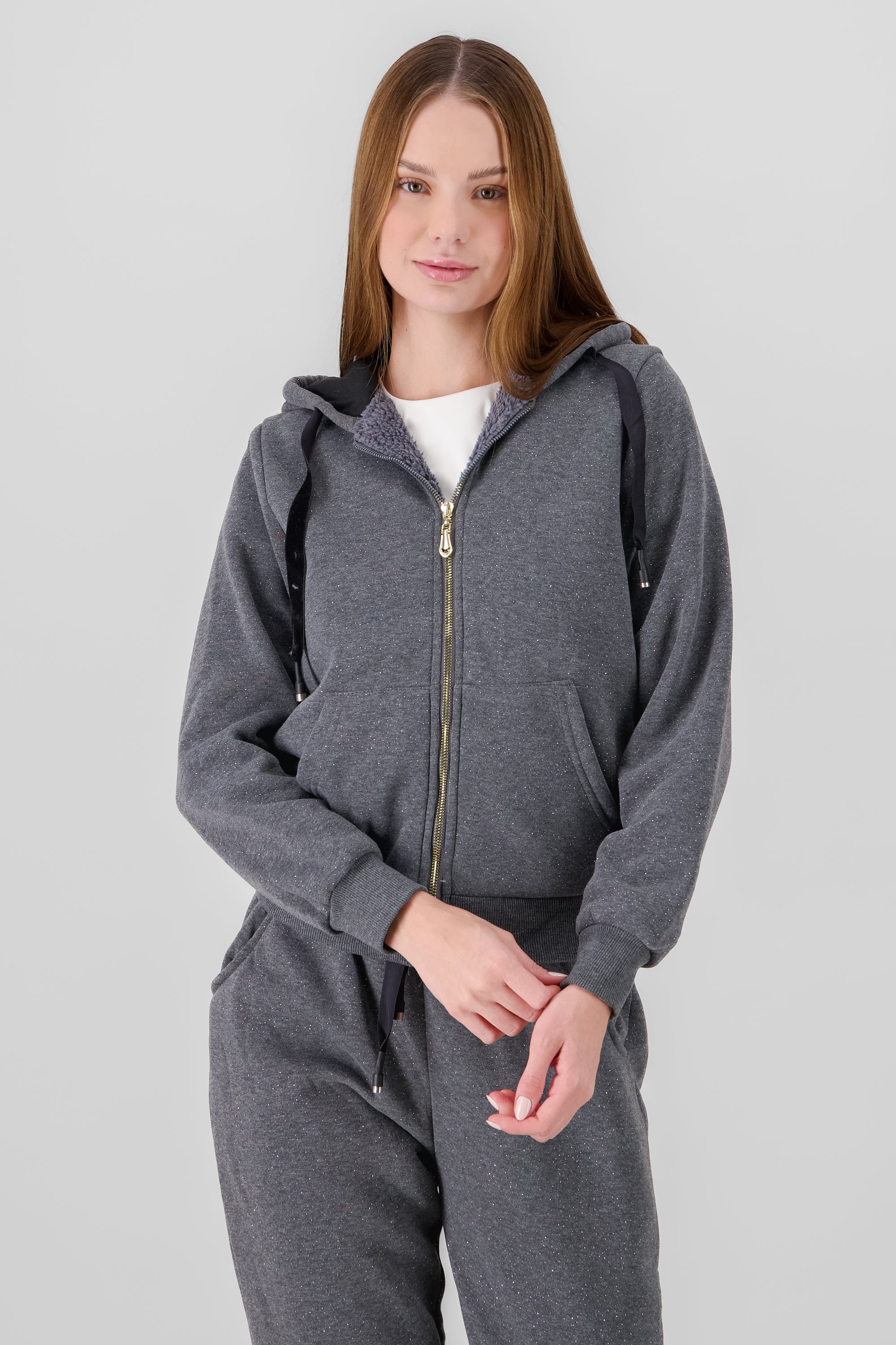 Hoodie with Contrast Drawstring Detail DARK GRAY