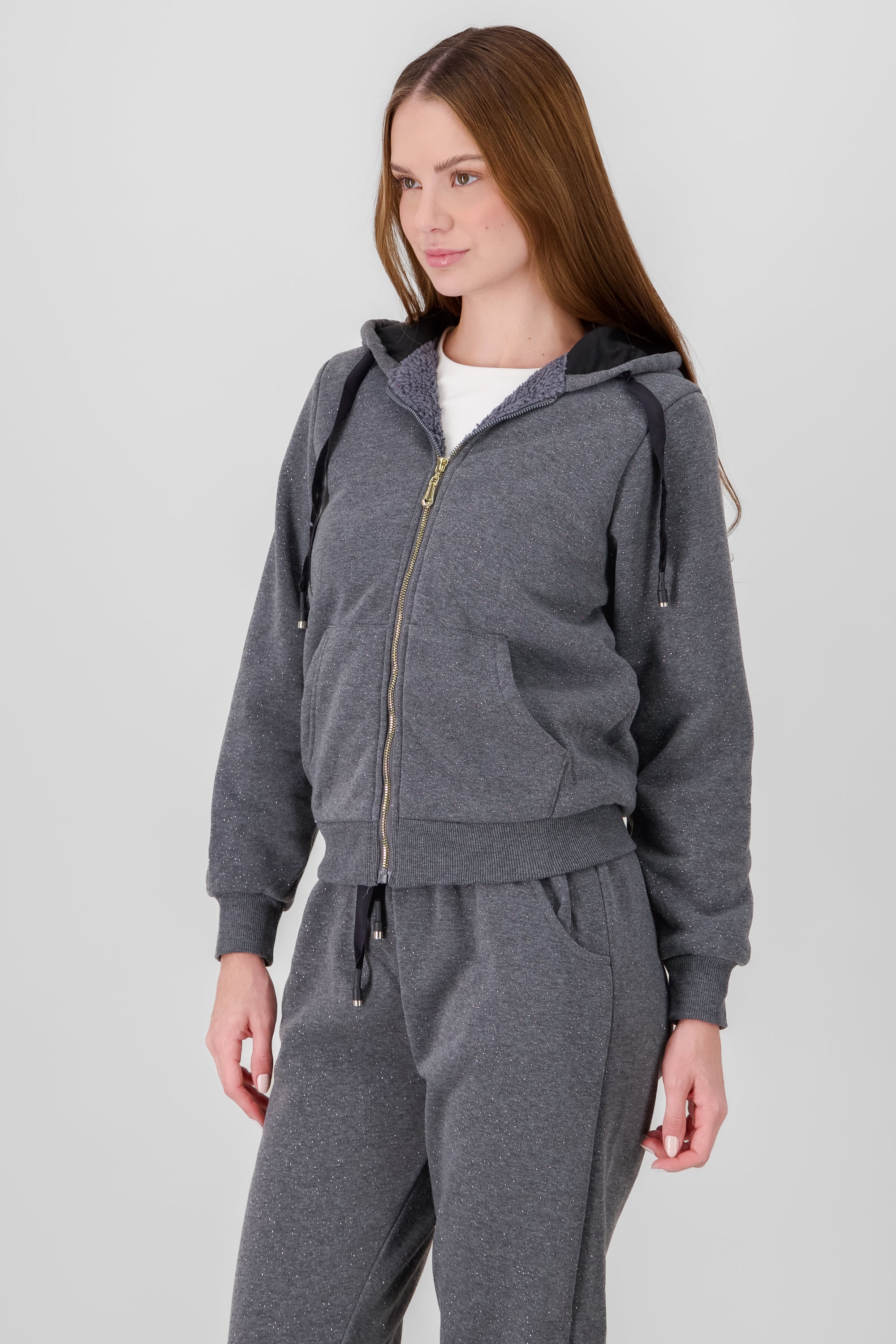 Hoodie with Contrast Drawstring Detail DARK GRAY